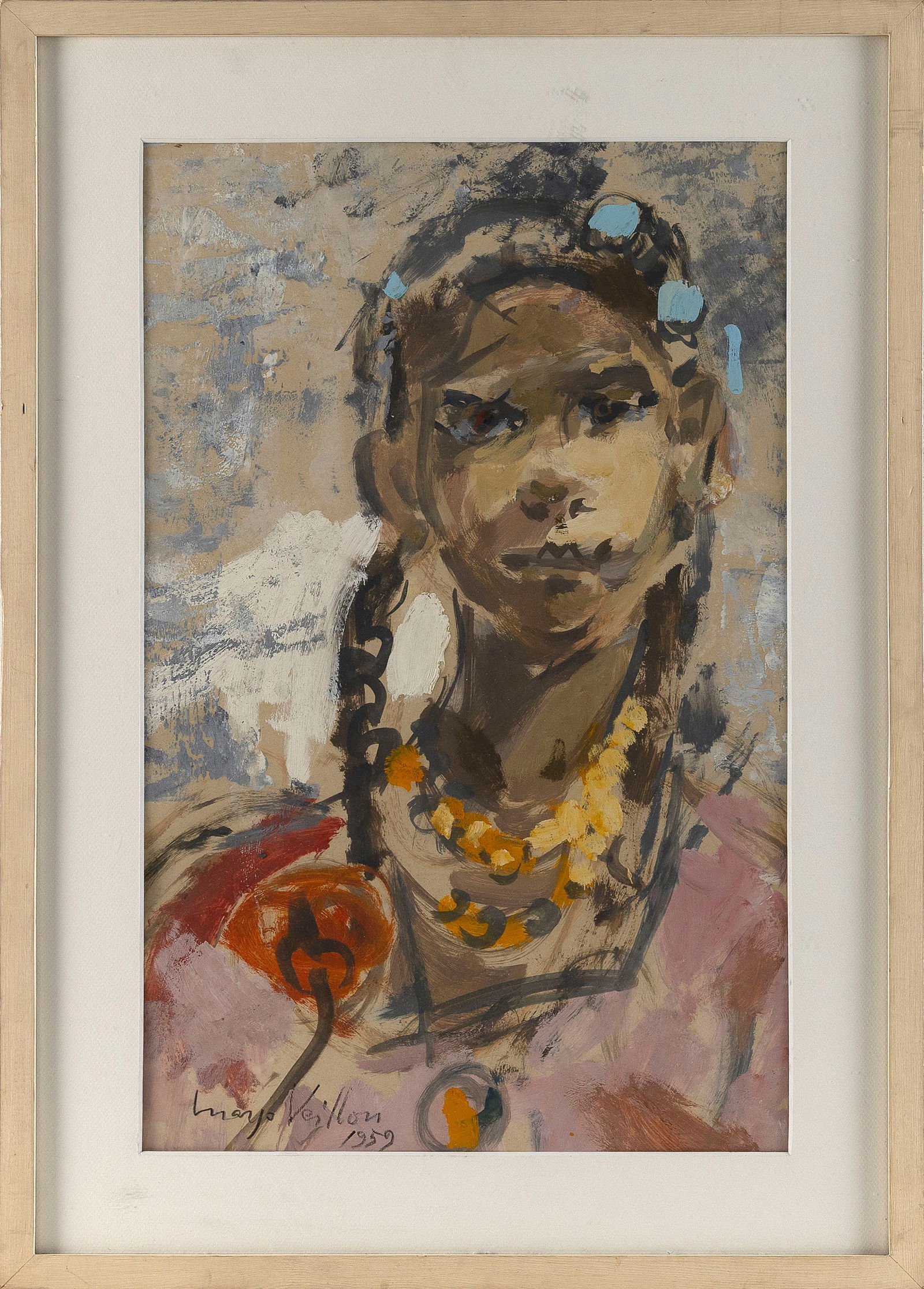 MARGO VEILLON (Switzerland/Egypt, 1907-2003), Portrait of a girl., Watercolor, 23" x 14". Framed 20" (1 of 1)