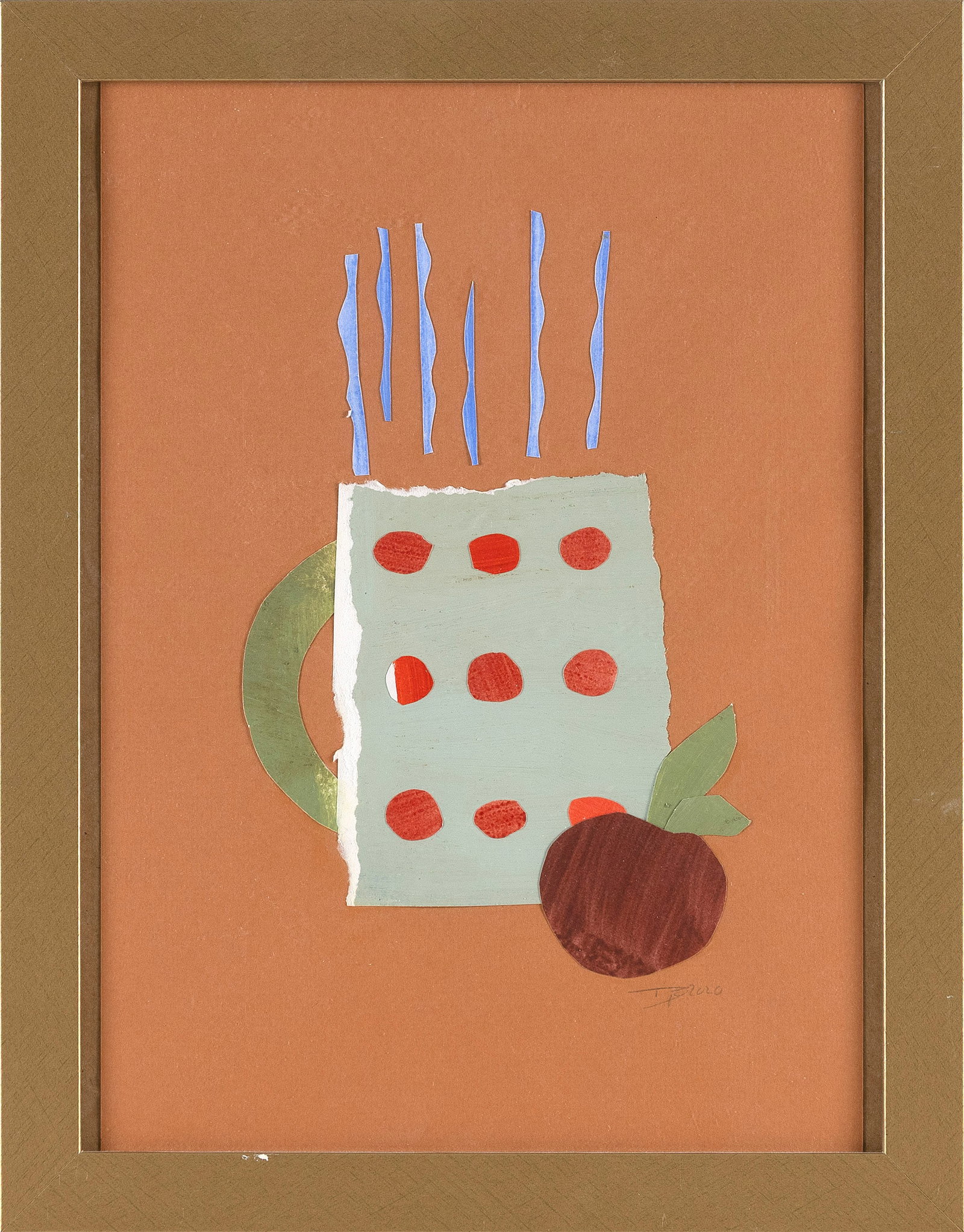 DIANA FORBES (England, Contemporary), Apple and mug., Collage on paper, 11.5" x 8" sight. Framed (1 of 2)