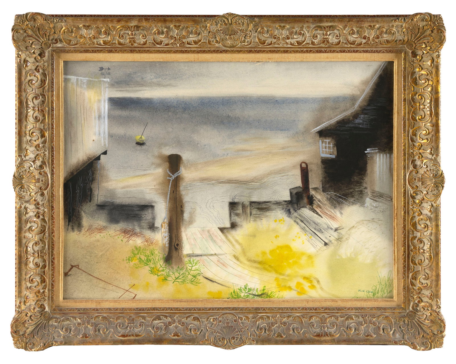 RUTH COBB (Massachusetts, 1914-2008), Shore scene., Watercolor on paper, 18.5" x 26" sight. Framed (1 of 2)