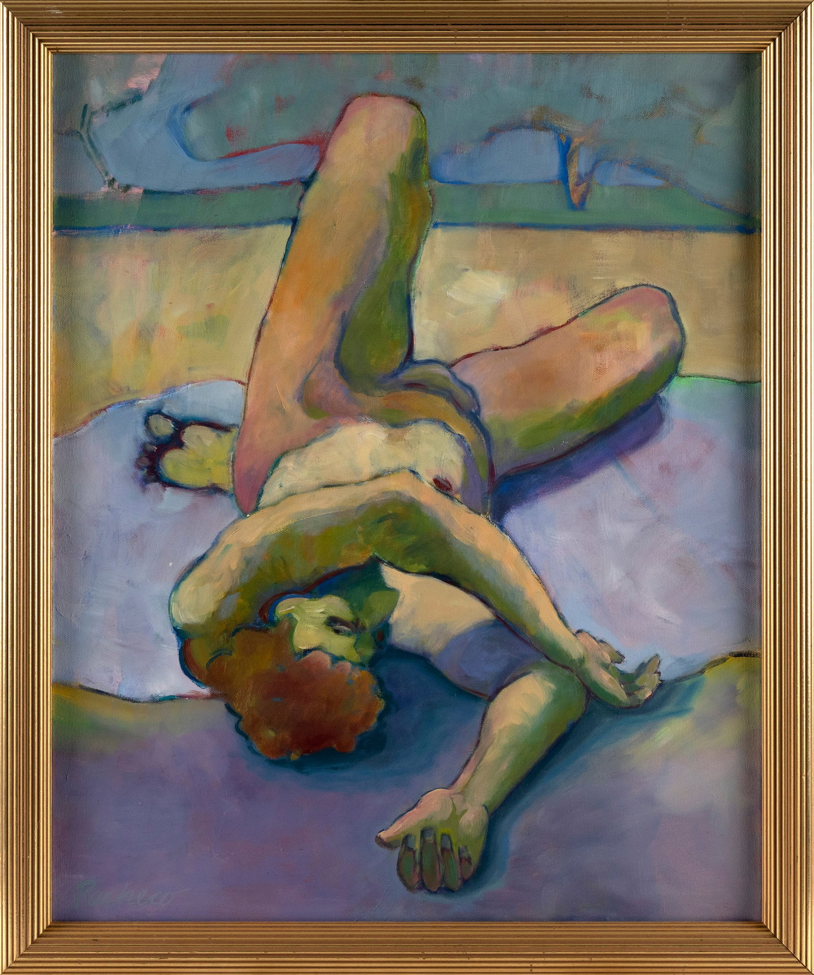SUSAN (SUZIE) PACHECO (Massachusetts, Contemporary), Reclining nude., Oil on canvas, 24" x 20".: SUSAN (SUZIE) PACHECO Massachusetts Contemporary Reclining nude. Signed lower left "Pacheco". Oil on canvas, 24" x 20". Framed 27" x 23".