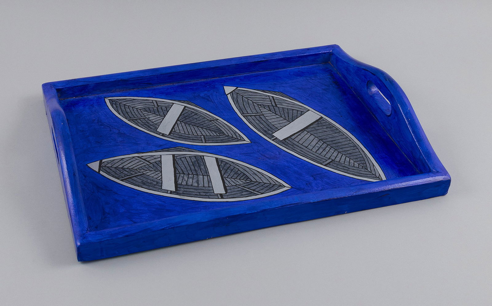 JUDITH SHAHN (New York, 1929-2009), Three dories., Painted wood tray, 13" x 18". (1 of 4)