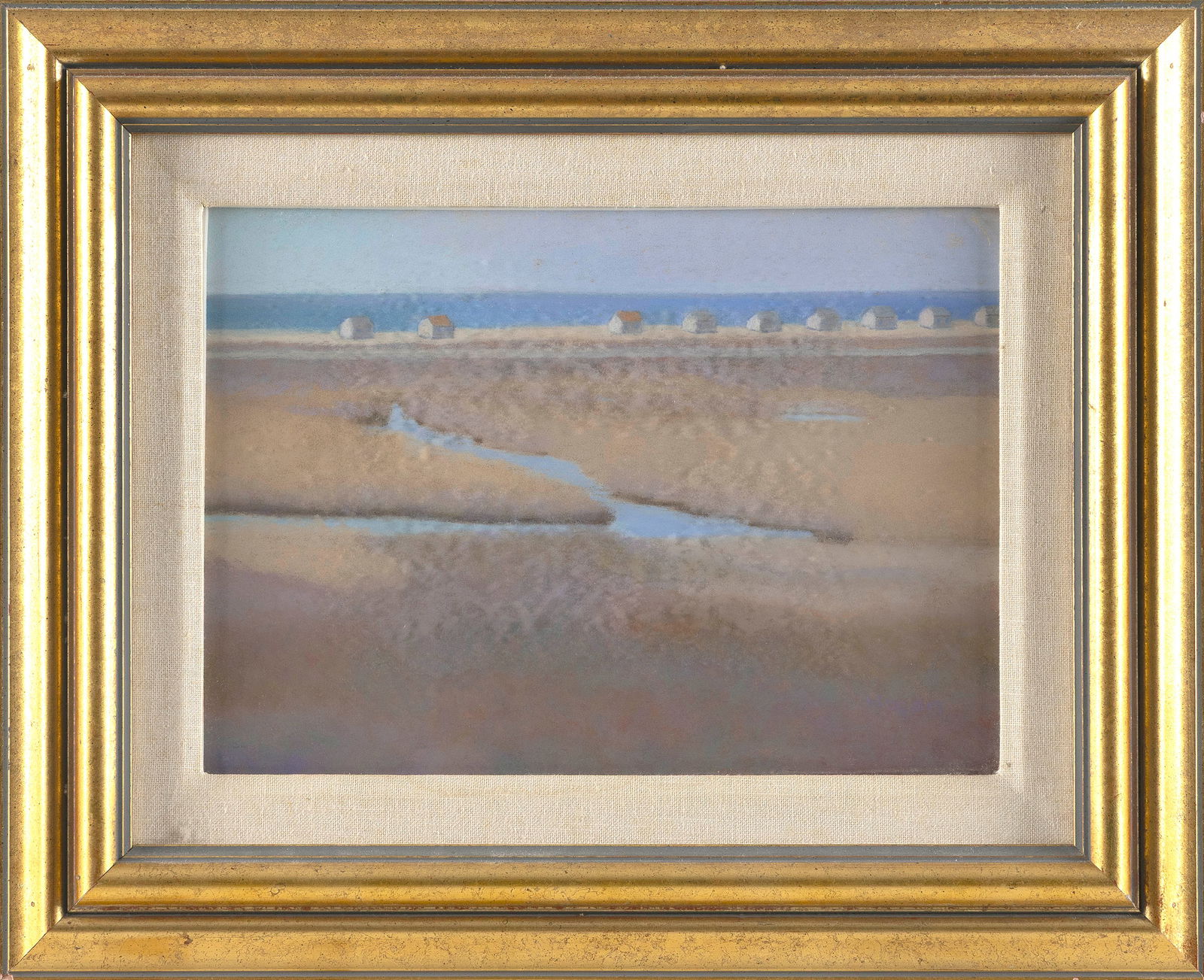 RUTH D. HOGAN (Massachusetts/New Mexico, 1943-), Truro cottages seen from across the marsh., Pastel, (1 of 1)