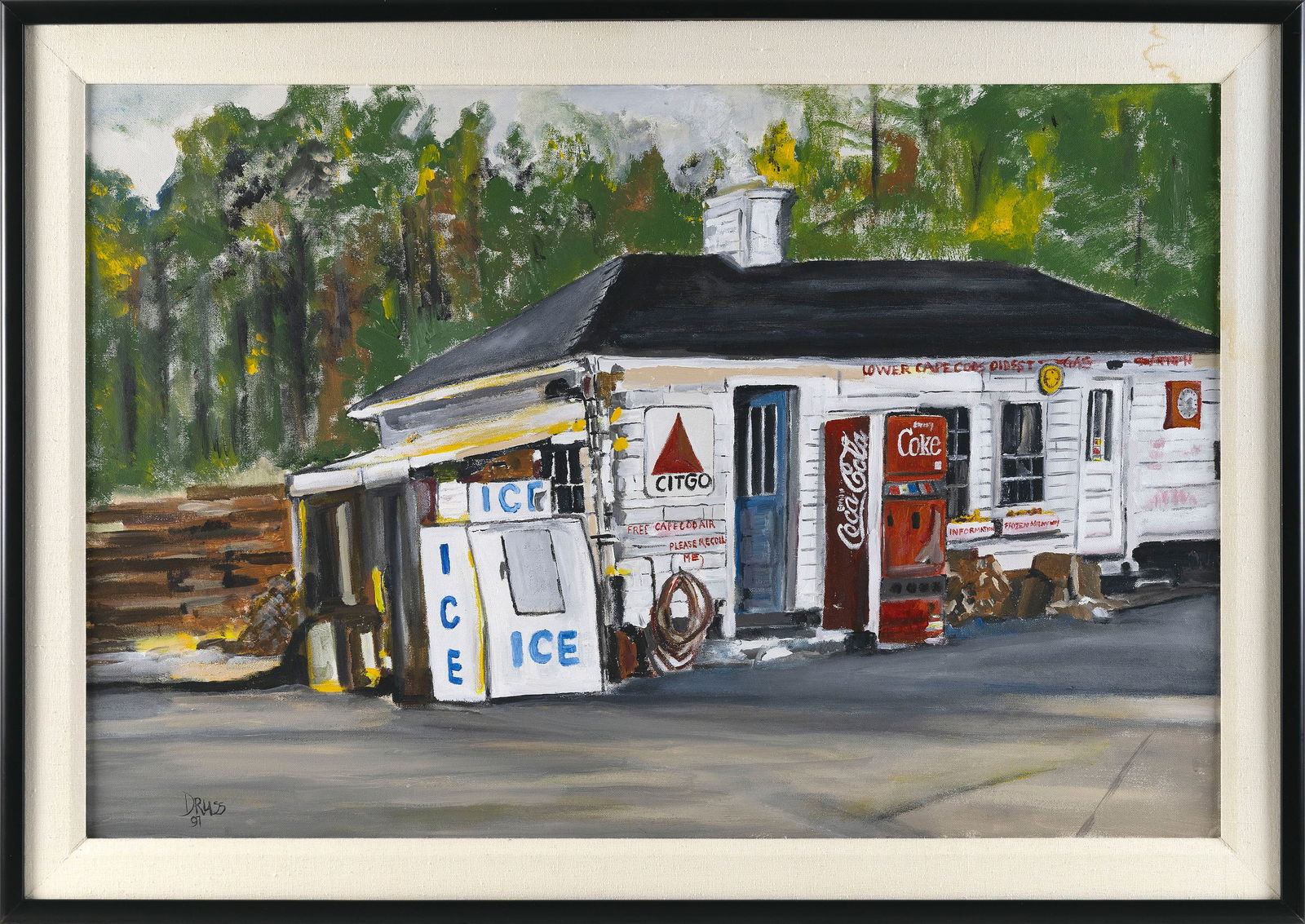 RUBY DRUSS (America, 1944-2017), Jack's Gas, Truro, Massachusetts., Acrylic on canvas, 36" x 24". (1 of 1)