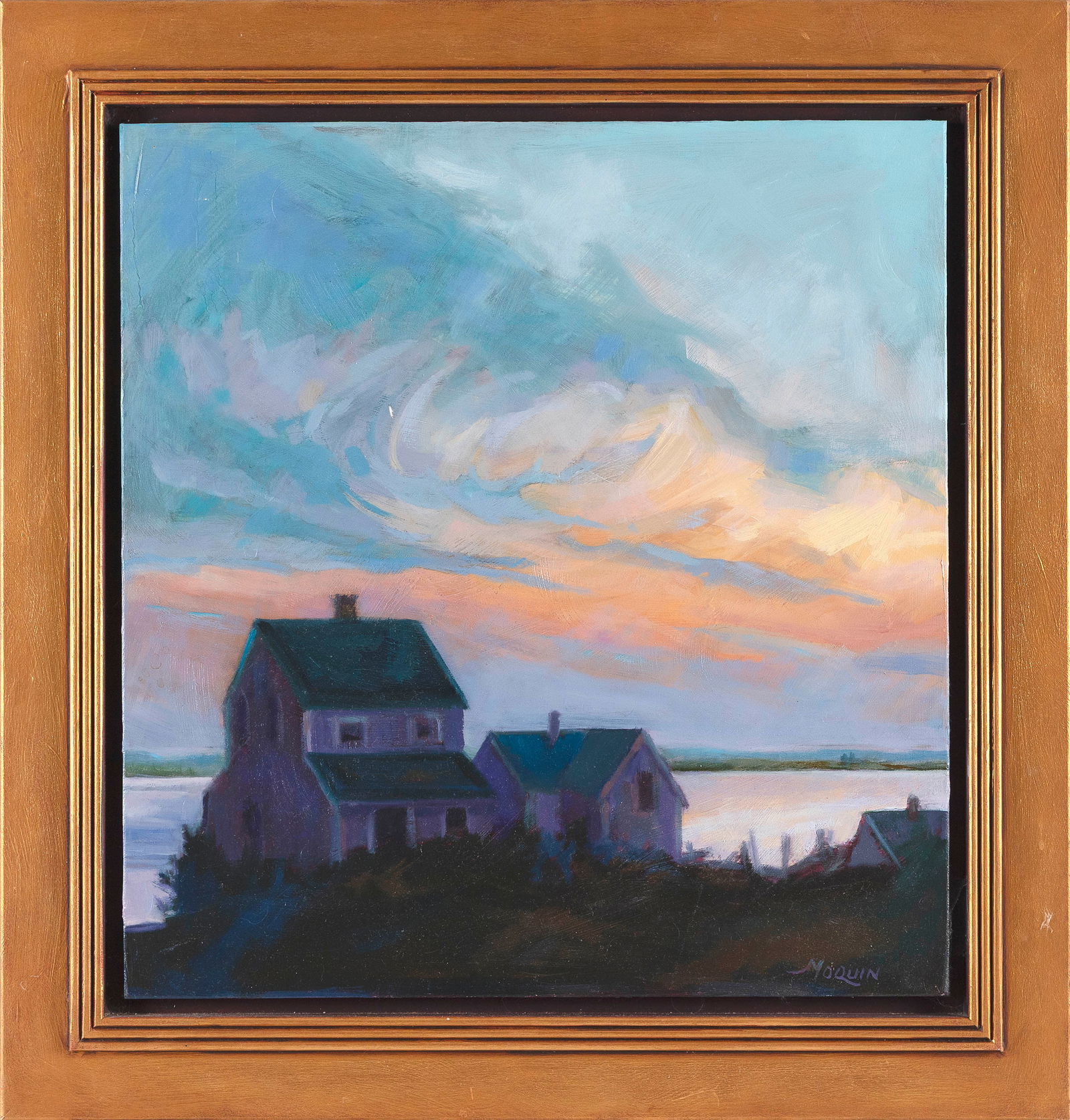 MARY MOQUIN (Massachusetts, Contemporary), "Evening Clouds"., Oil on panel, 17" x 16". Framed 24" x (1 of 2)