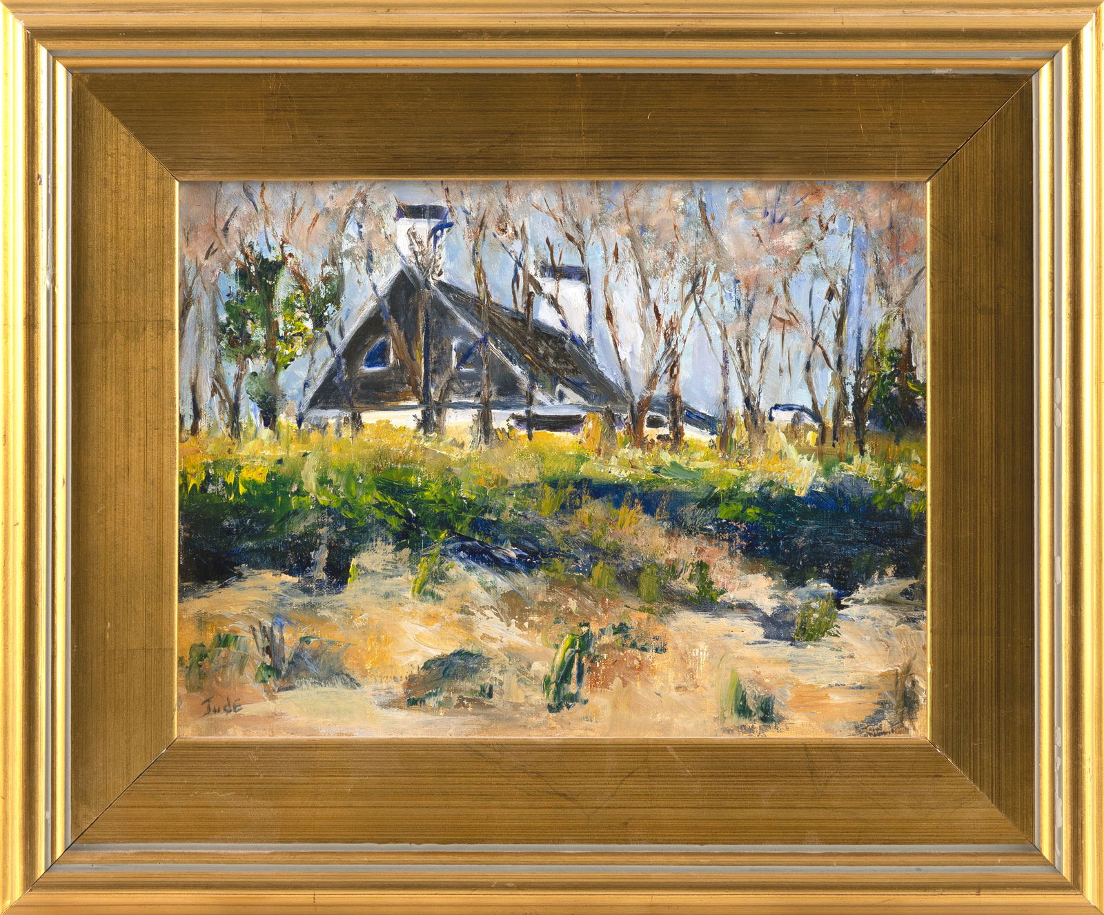 JUDY SCHMITT (Massachusetts, Contemporary), "Chatham Beach and Tennis Club"., Oil on board, 9.25" x (1 of 2)