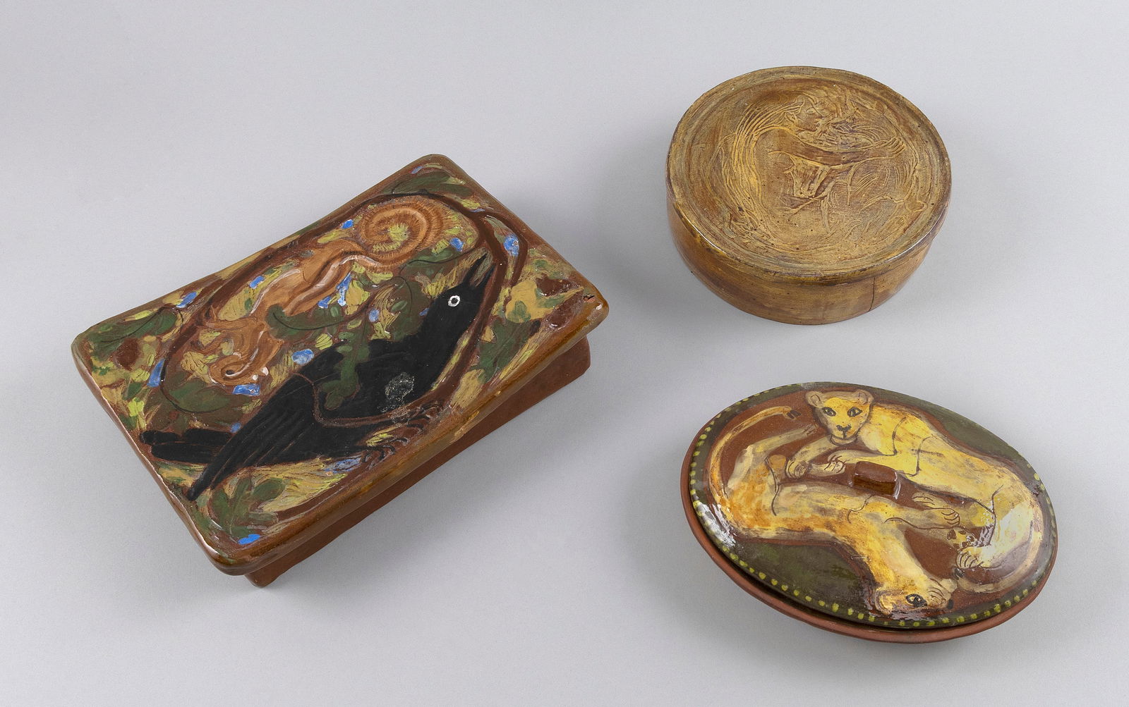 MARY CROCKER FASSETT (Massachusetts, 1915-2016), Three glazed earthenware boxes (1 of 4)