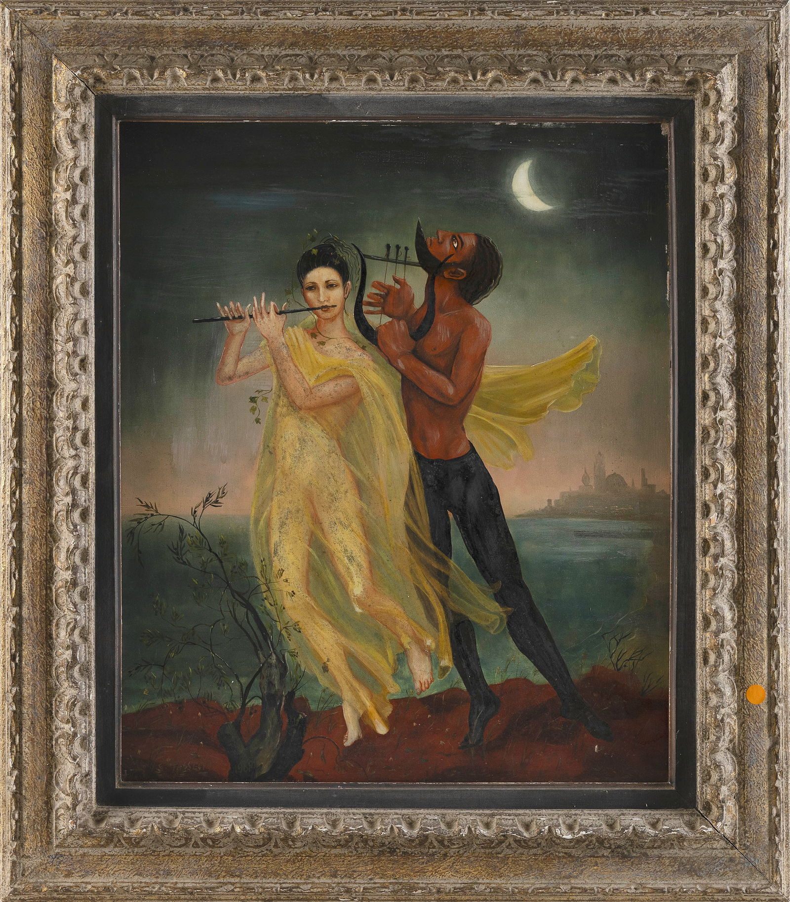 MARY CROCKER FASSETT (Massachusetts, 1915-2016), "Fantaisie [sic]"., Oil on masonite, 26" x 22".: MARY CROCKER FASSETT Massachusetts 1915-2016 "Fantaisie [sic]". Signed and titled verso. Oil on masonite, 26" x 22". Framed 35" x 30".