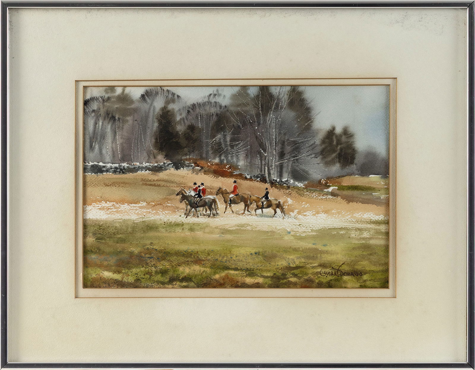 SUSAN DORAZIO (Connecticut, Contemporary), "The Hunt"., Watercolor on paper, 7.75" x 11.75" sight. (1 of 1)