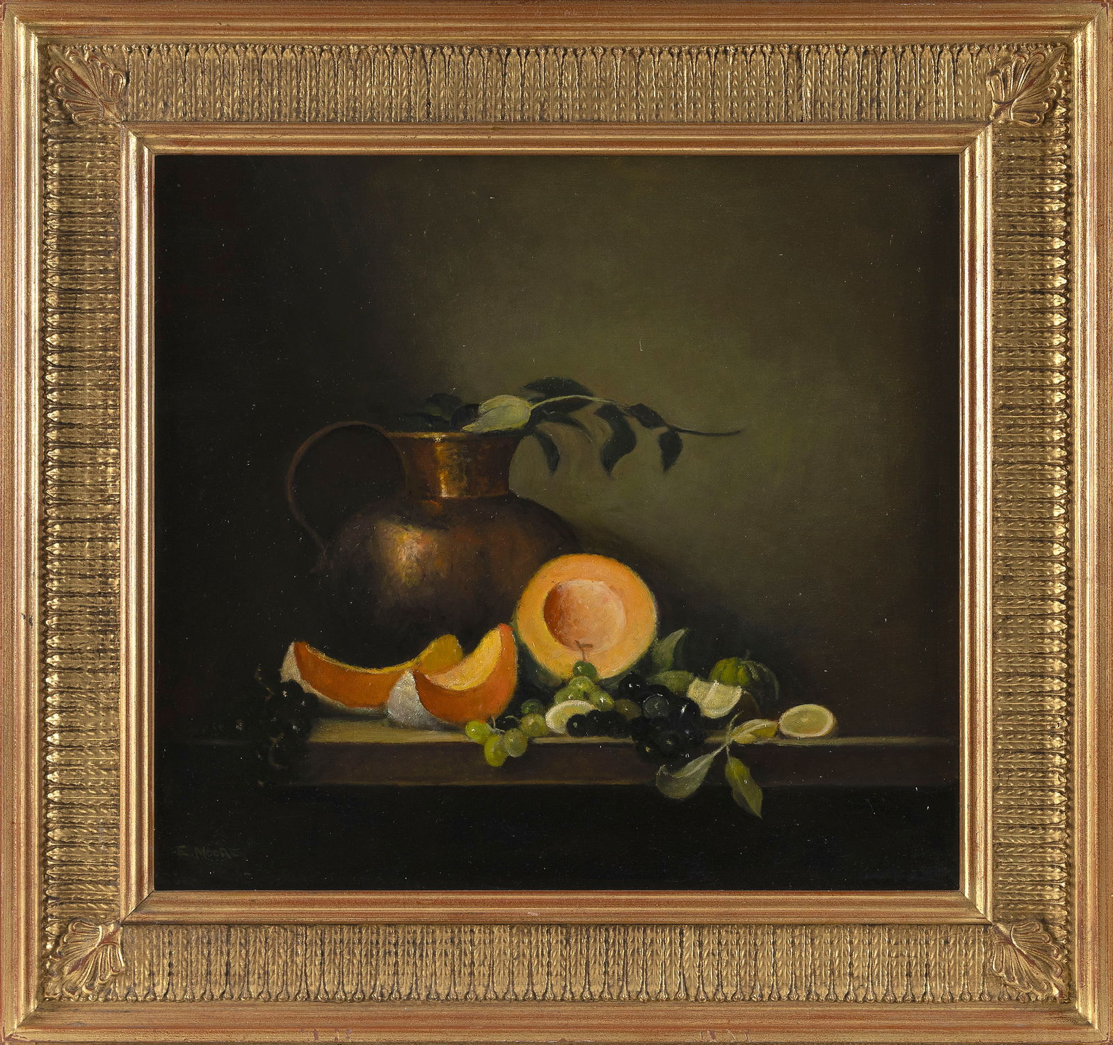 ELEANOR MOORE (New York/Illinois, Late 20th Century), "Copper Pitcher with Melons"., Oil on canvas, (1 of 1)
