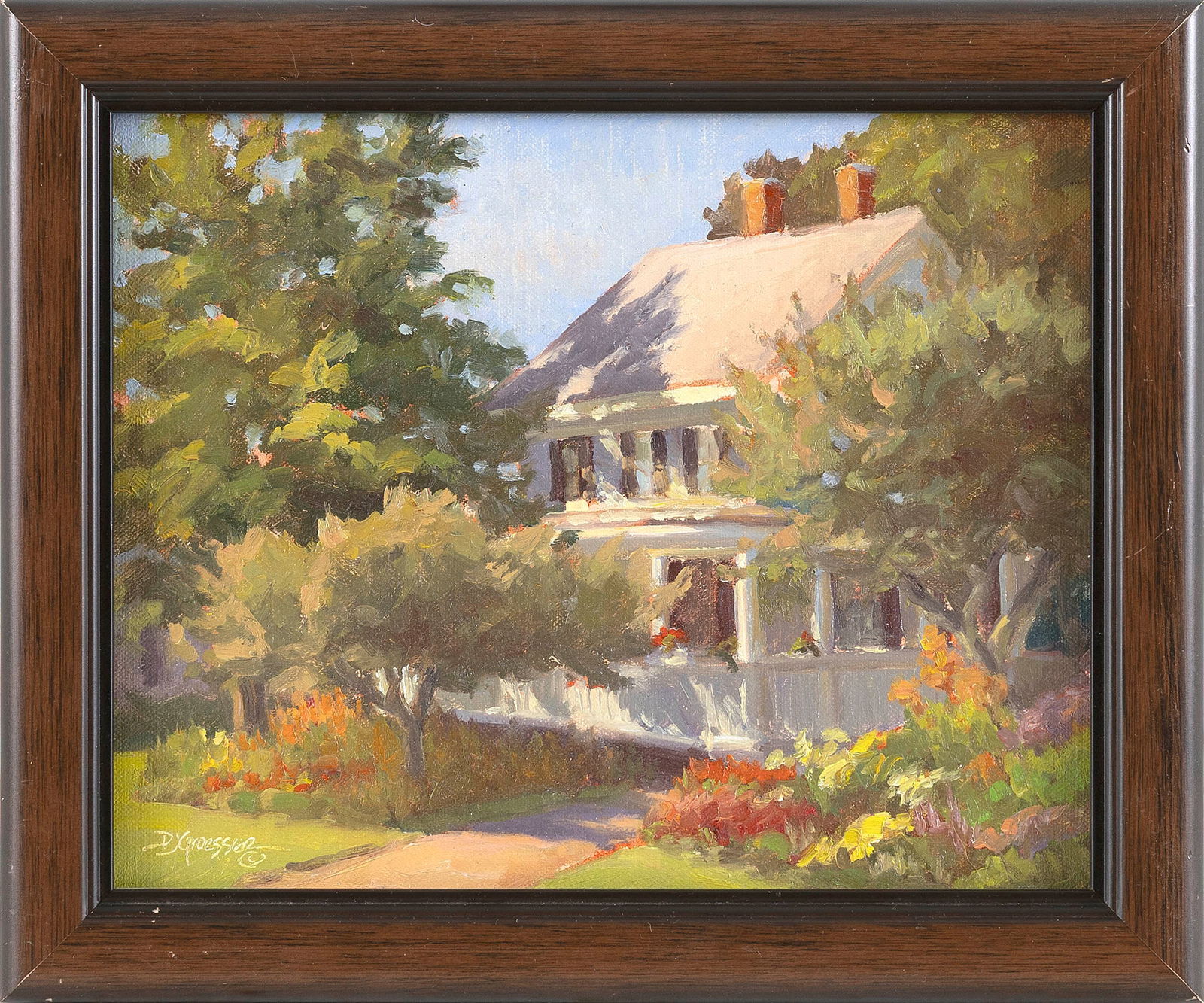 DEBRA JOY GROESSER (Nebraska, Contemporary), "The White Porch"., Oil on board, 8" x 10". Framed 10" (1 of 1)