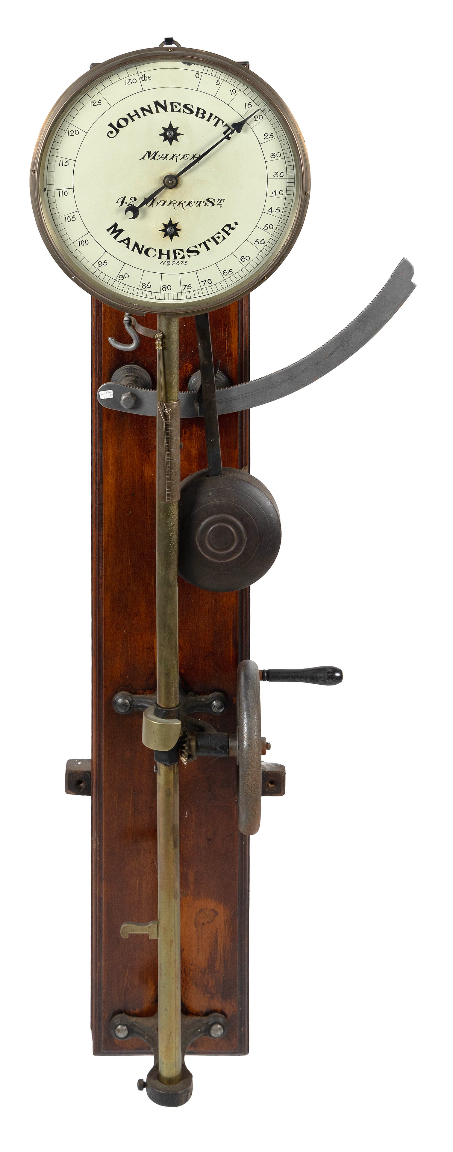 JOHN NESBITT YARN TESTER Manchester, England, Late 19th/Early 20th Century Height 52". Dial diameter (1 of 3)