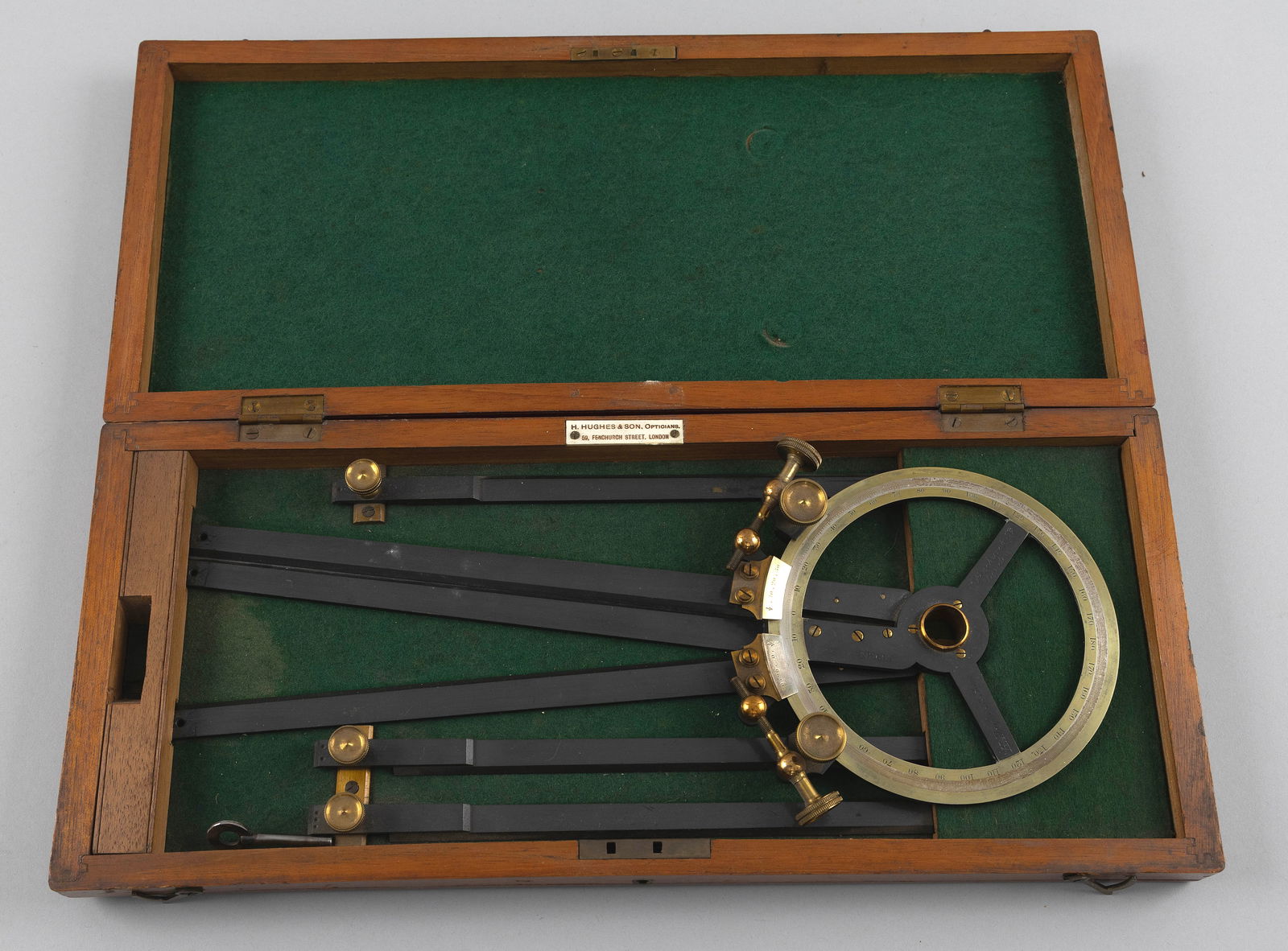 H. HUGHES & SON STATION POINTER London, Late 19th Century Case height 2". Width 16". Depth 6.75". (1 of 5)