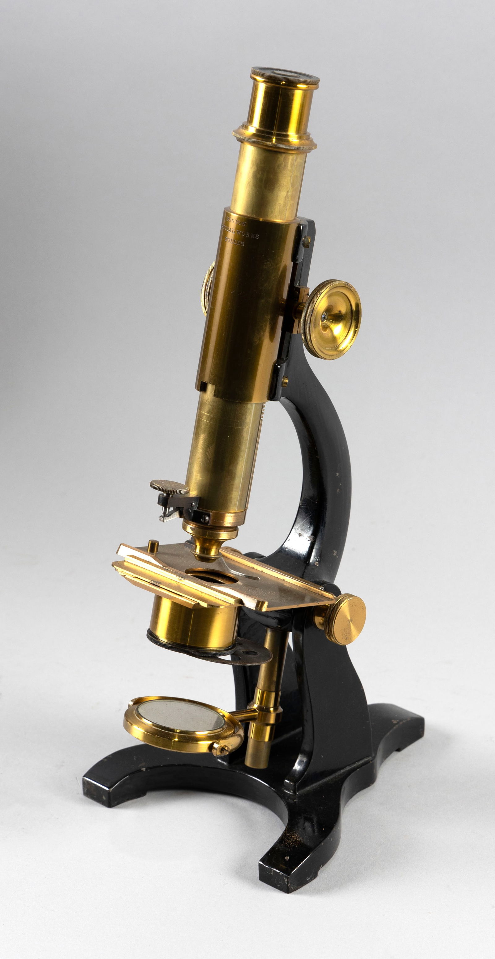 CASED BOSTON OPTICAL WORKS TOLLES MICROSCOPE Mid-19th Century Case height 16.25". Width 6.75". Depth (1 of 3)