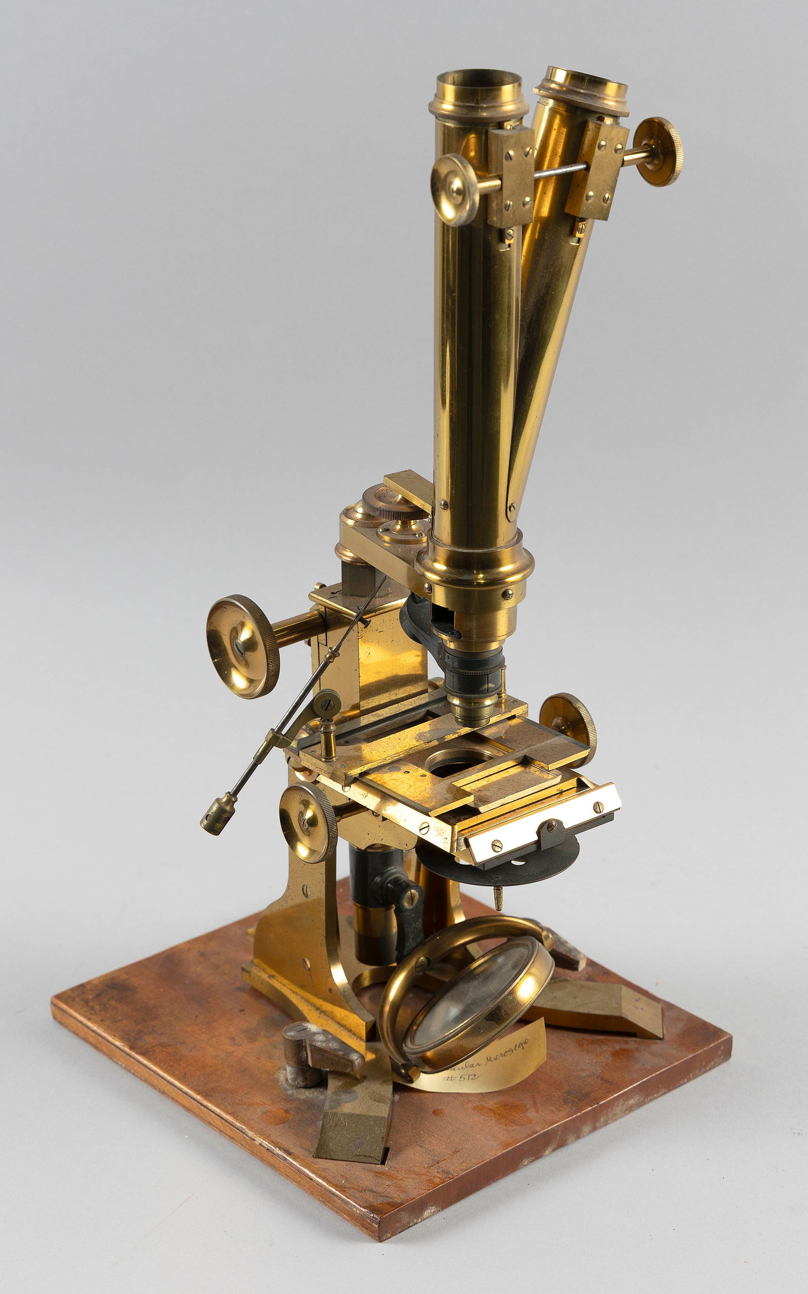 CASED BRASS ROSS-TYPE STEREOSCOPIC BINOCULAR MICROSCOPE England, Late 19th Century Microscope height (1 of 4)