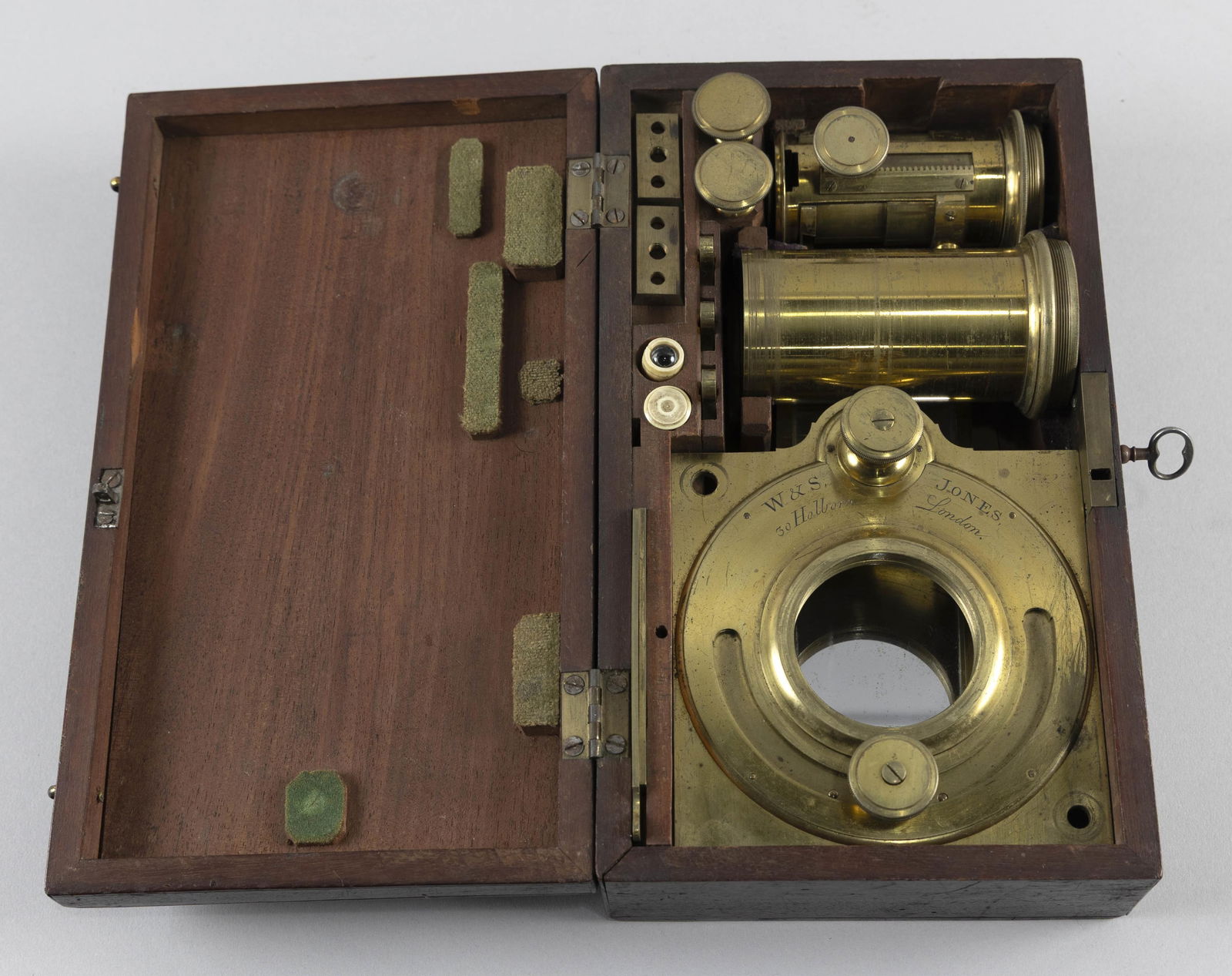 RARE SOLAR MICROSCOPE BY W & S JONES London, Late 18th Century Case height 3". Width 10.75". Depth (1 of 3)