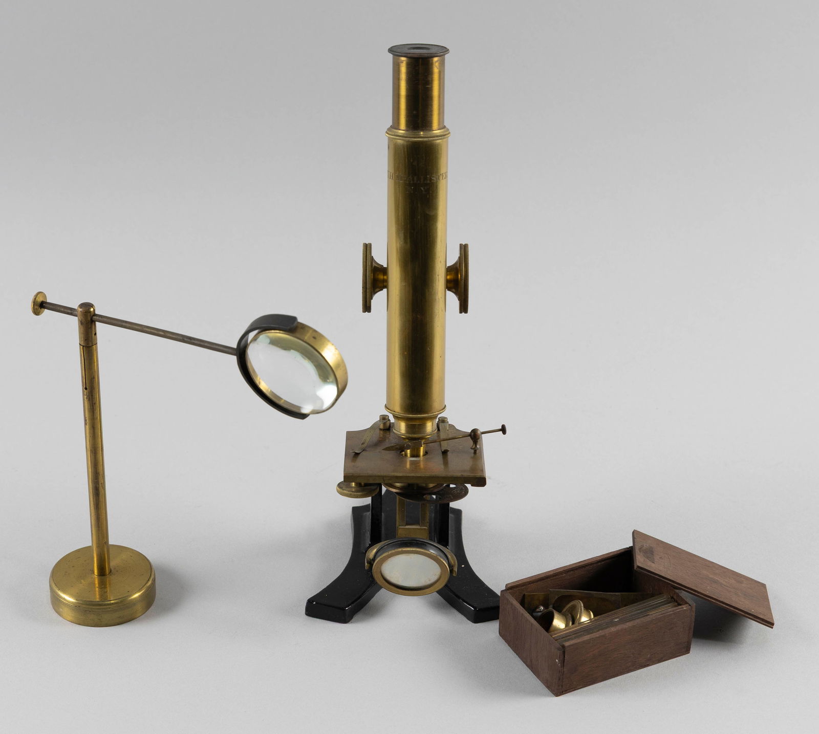 CASED THOMAS MCALLISTER MICROSCOPE New York, Circa 1880 Microscope height approx. 12". Case height (1 of 5)