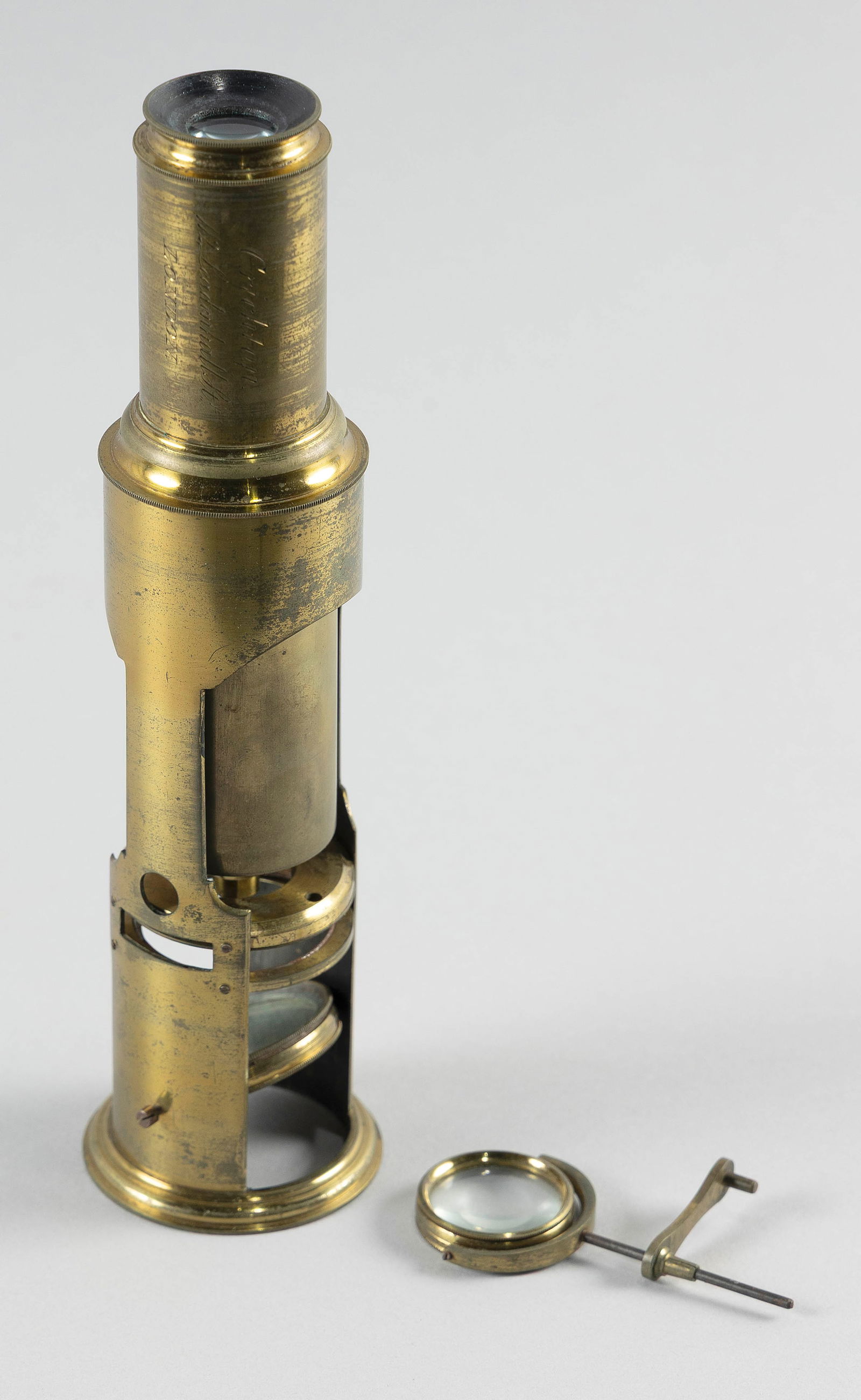 CASED CHRICHTON DRUM MICROSCOPE England, Mid-19th Century Case height 3.25". Length 10.25". (1 of 4)