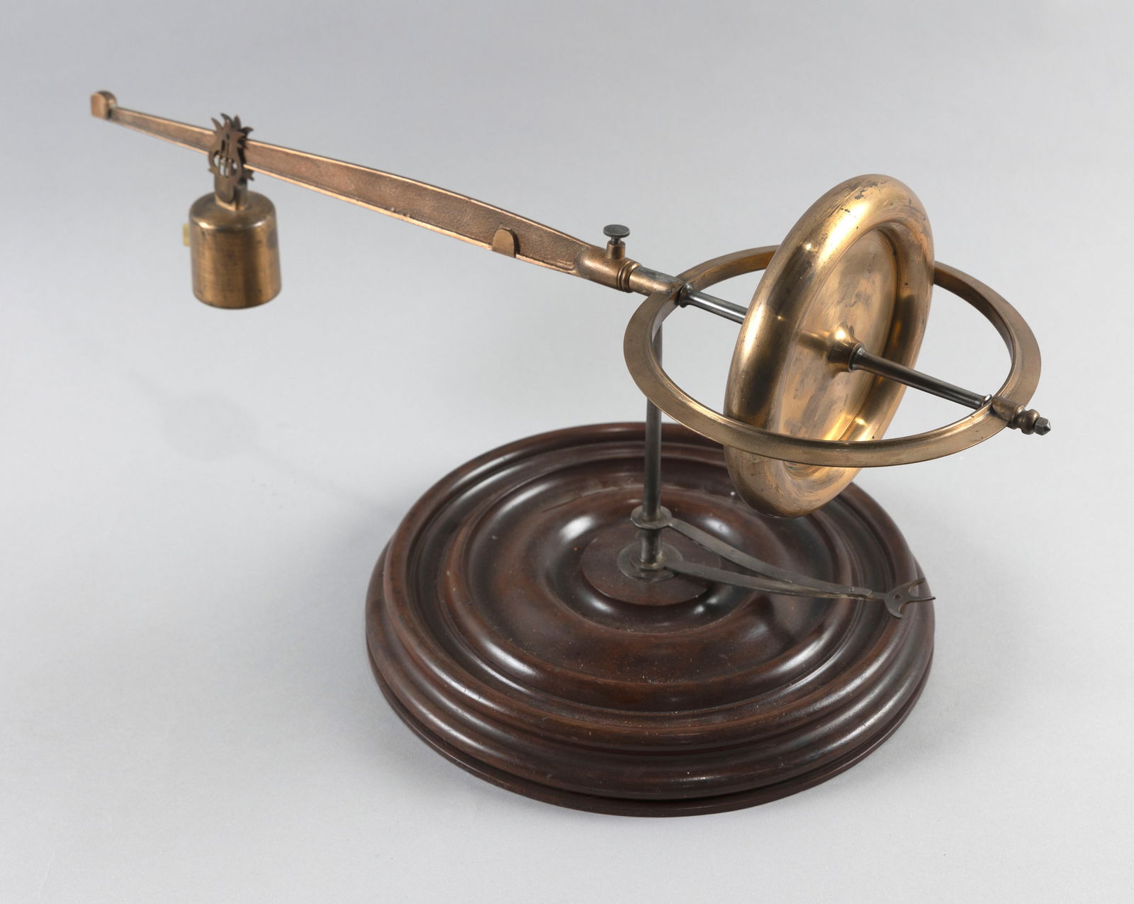 GYROSCOPE DEMONSTRATION MODEL Late 19th Century Height on stand when level approx. 11". Length 21".: GYROSCOPE DEMONSTRATION MODELLate 19th CenturyUnmarked.Height on stand when level approx. 11". Length 21". Base diameter 11".