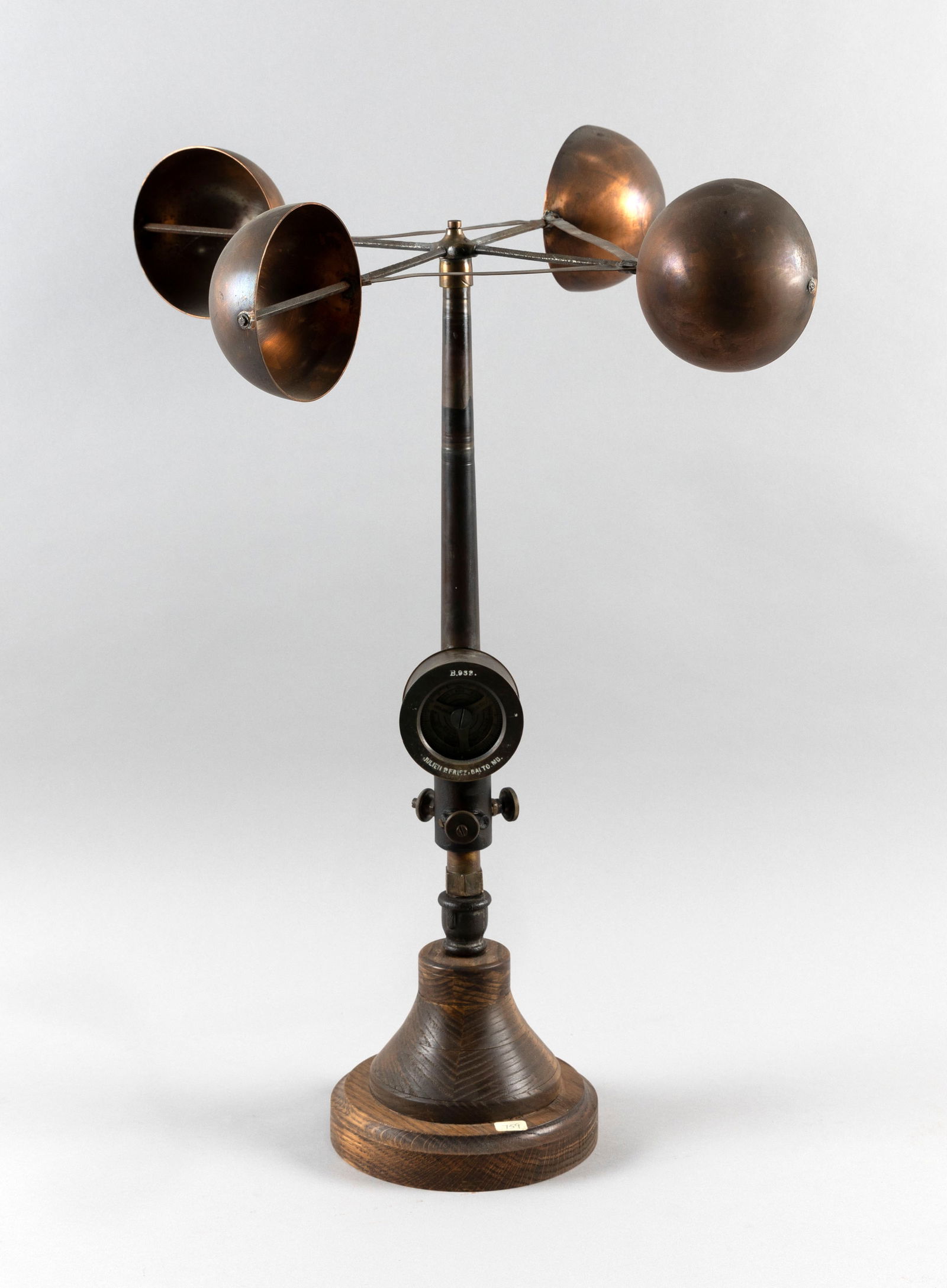 FRIEZ ANEMOMETER Baltimore, Circa 1900 Height 23.5".: FRIEZ ANEMOMETERBaltimore, Circa 1900Brass dial marked "B. 932. Julien P. Friez, Balto. MD.".Height 23.5". Reference:Illustrated Catalogue of Meteorological Instruments and Apparatus by Juli