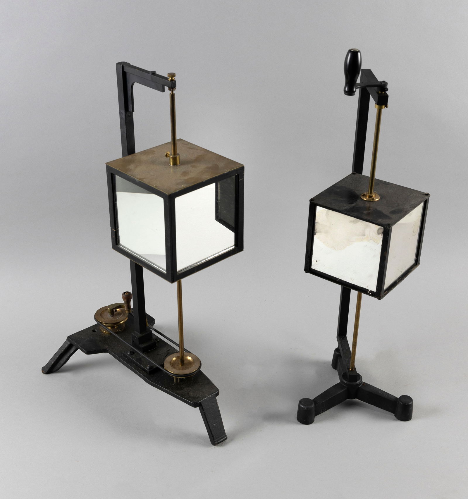 TWO ACOUSTIC FLAME MANOMETERS Germany, Late 19th Century Heights 20" and 21".: TWO ACOUSTIC FLAME MANOMETERSGermany, Late 19th CenturyOne marked for E. Zimmermann. Other marked on underside "P.H. 254179".Heights 20" and 21".