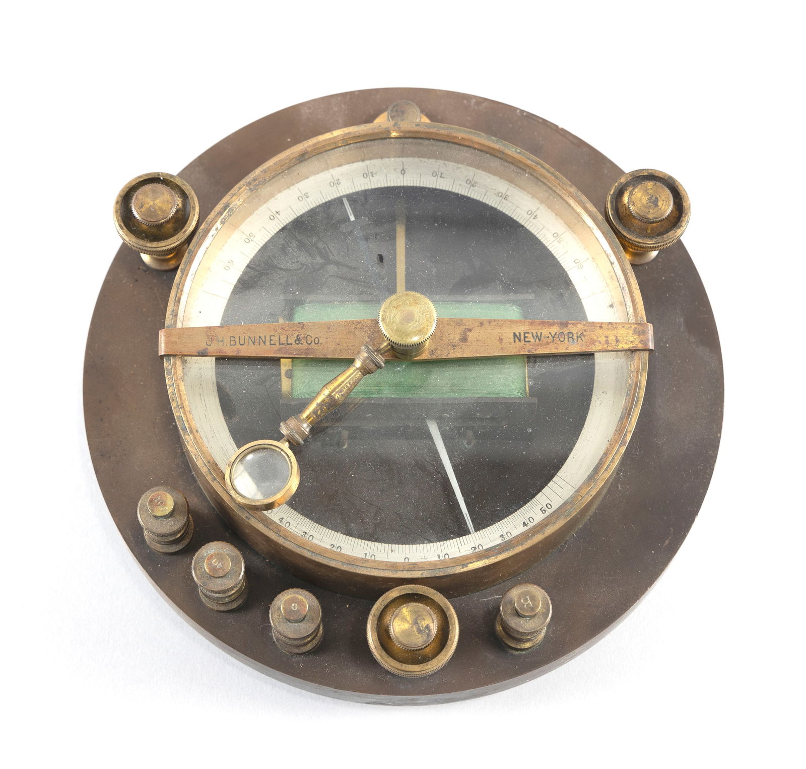J.H. BUNNELL GALVANOMETER New York, Late 19th Century Height 3.5". Diameter 8". (1 of 3)