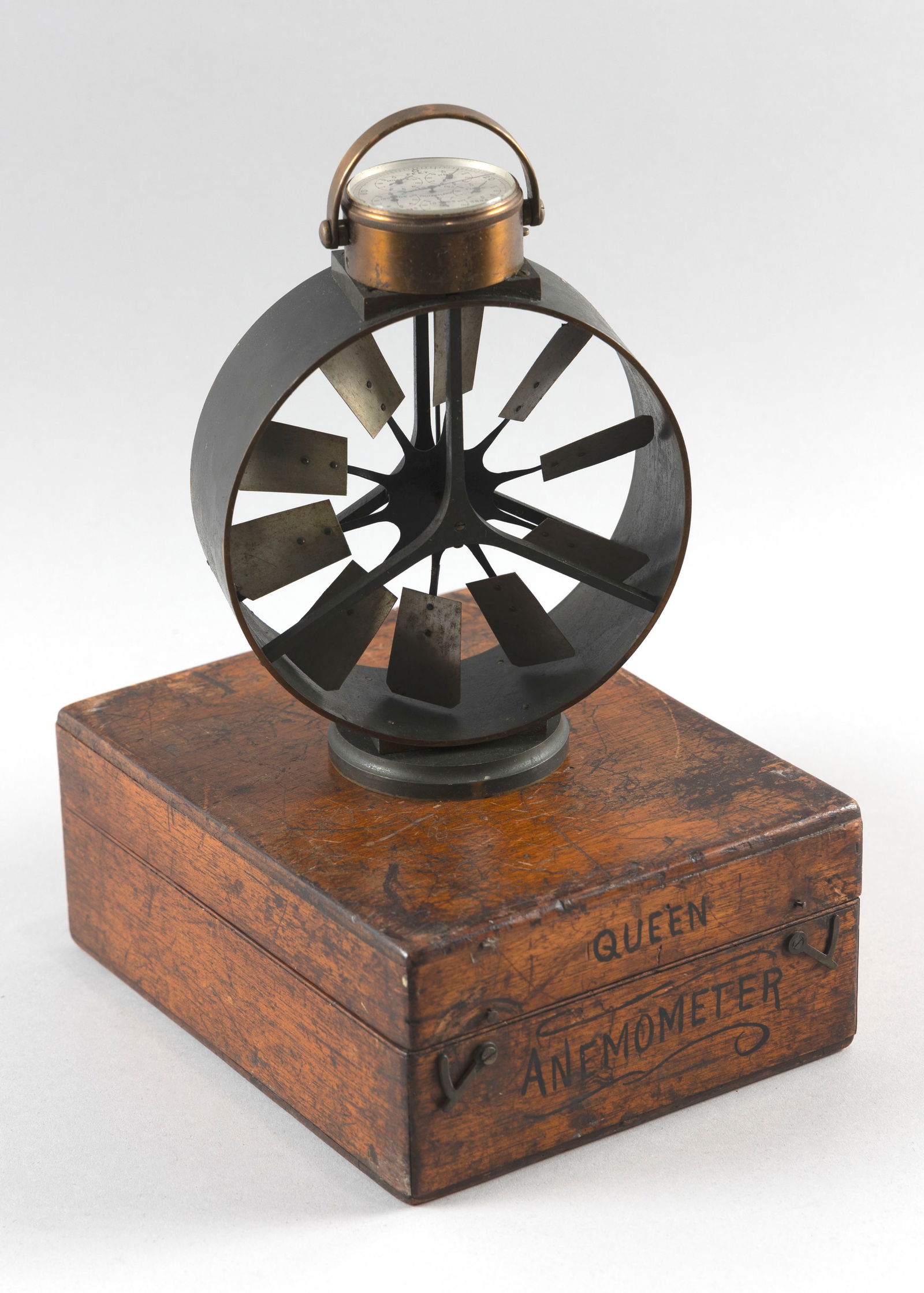 CASED ANEMOMETER RETAILED BY QUEEN & CO. Late 19th Century Anemometer height excluding handle 7.75". (1 of 5)