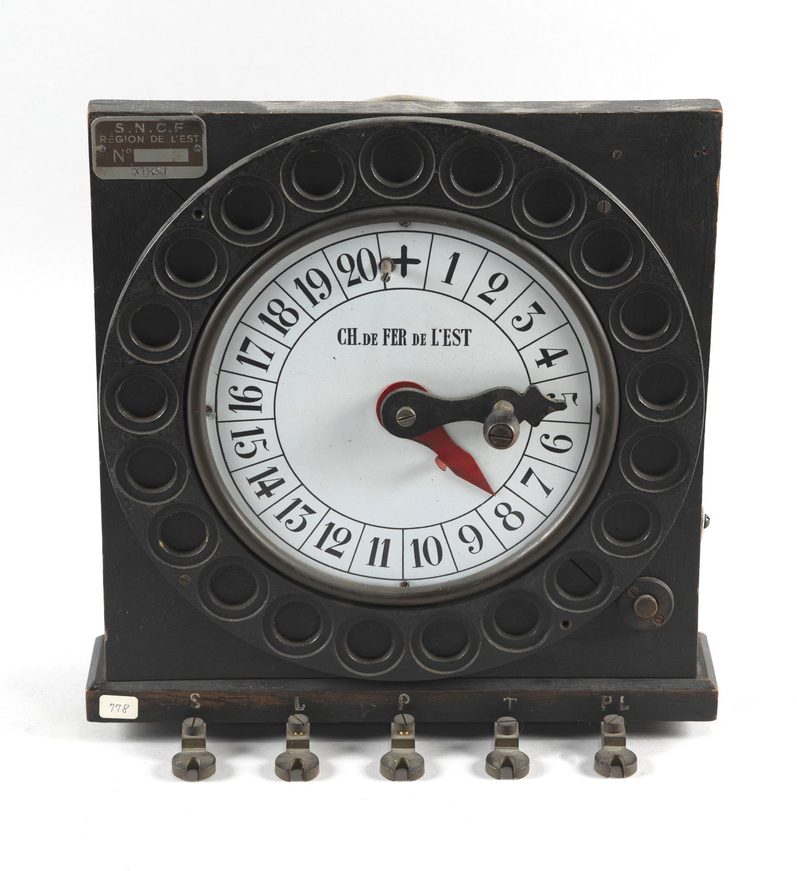 JOUSELLIN INDICATOR DIAL TELEGRAPH FOR RAILROAD USE France, Late 19th Century Height 13". Width: JOUSELLIN INDICATOR DIAL TELEGRAPH FOR RAILROAD USEFrance, Late 19th CenturySimple dial telegraph for use between two or three local rail stations. Can convey up to 20 short fixed messages (i.e., pass