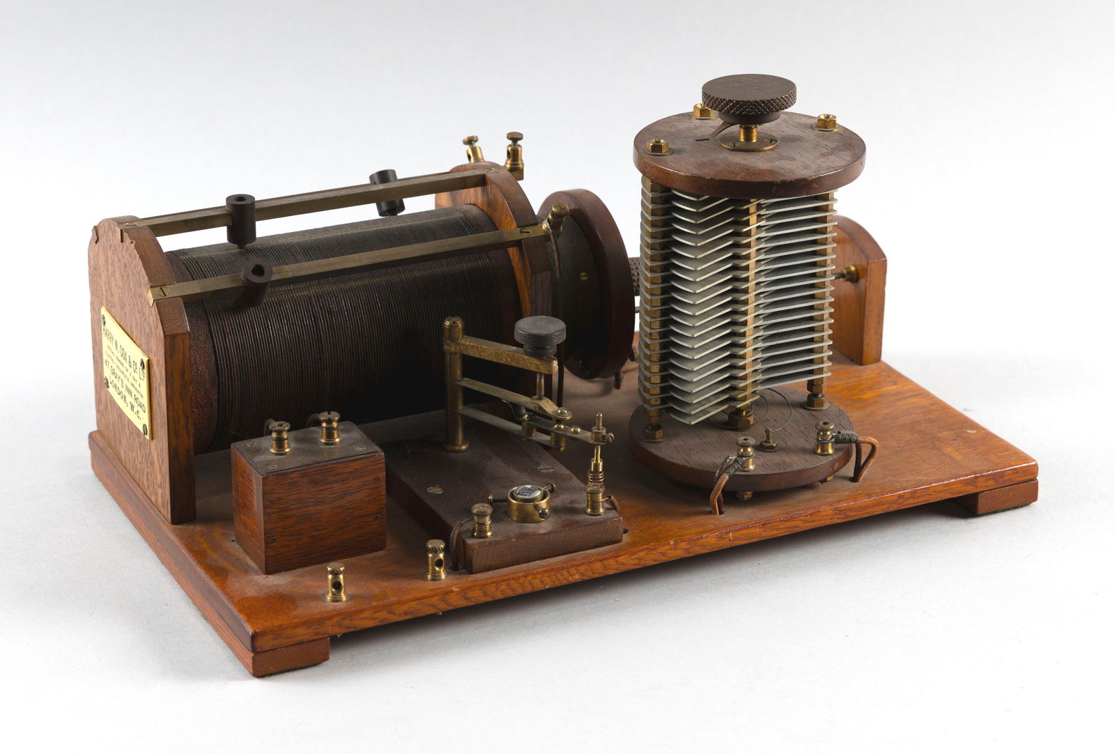 MARCONI-ERA WIRELESS CRYSTAL RADIO BY HARRY W. COX & CO. London, Early 20th Century Height 8". (1 of 5)