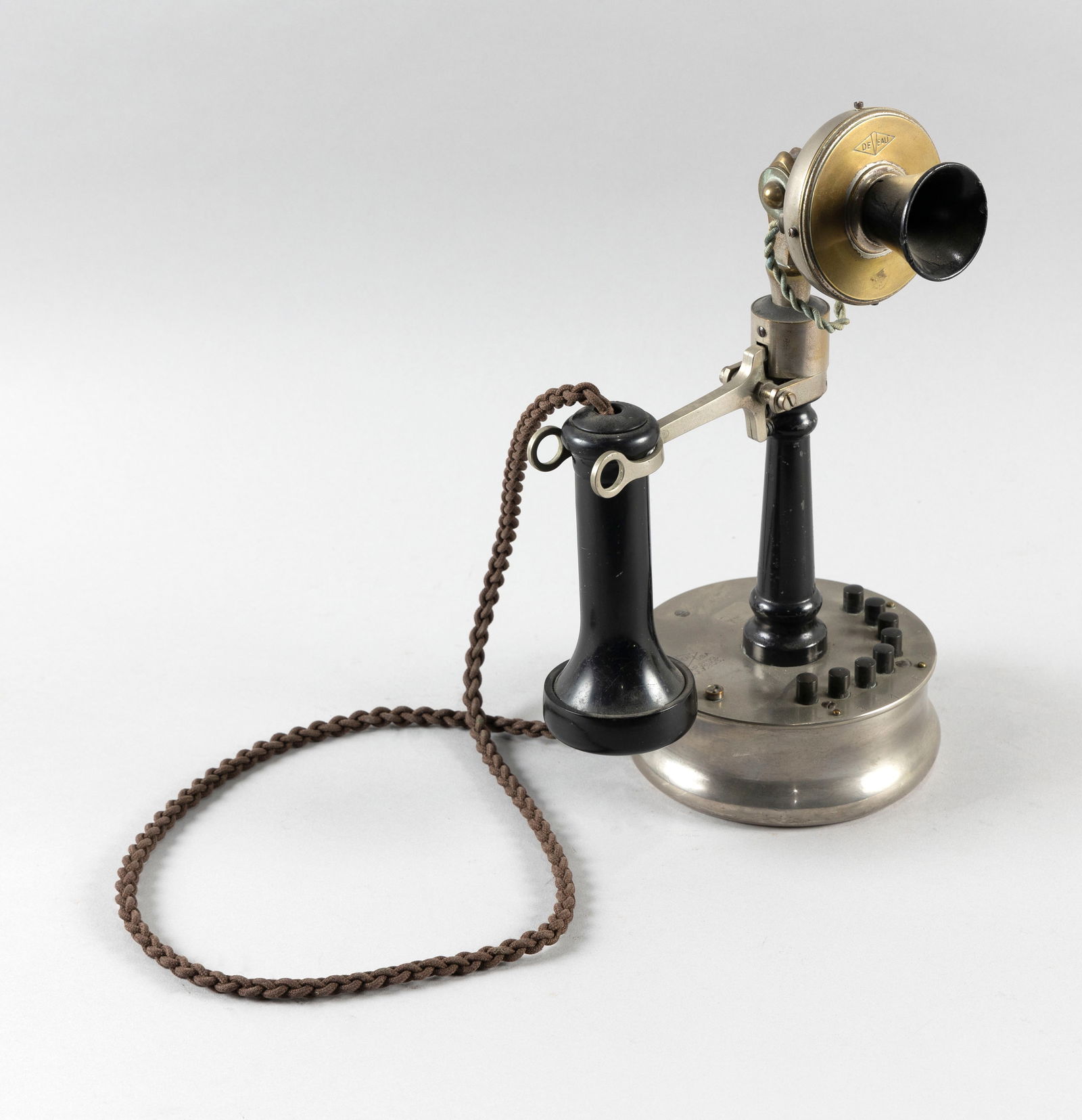 DEVEAU CANDLESTICK NINE-BUTTON INTERCOM TELEPHONE New York, Early 20th Century Height 12.5". (1 of 4)