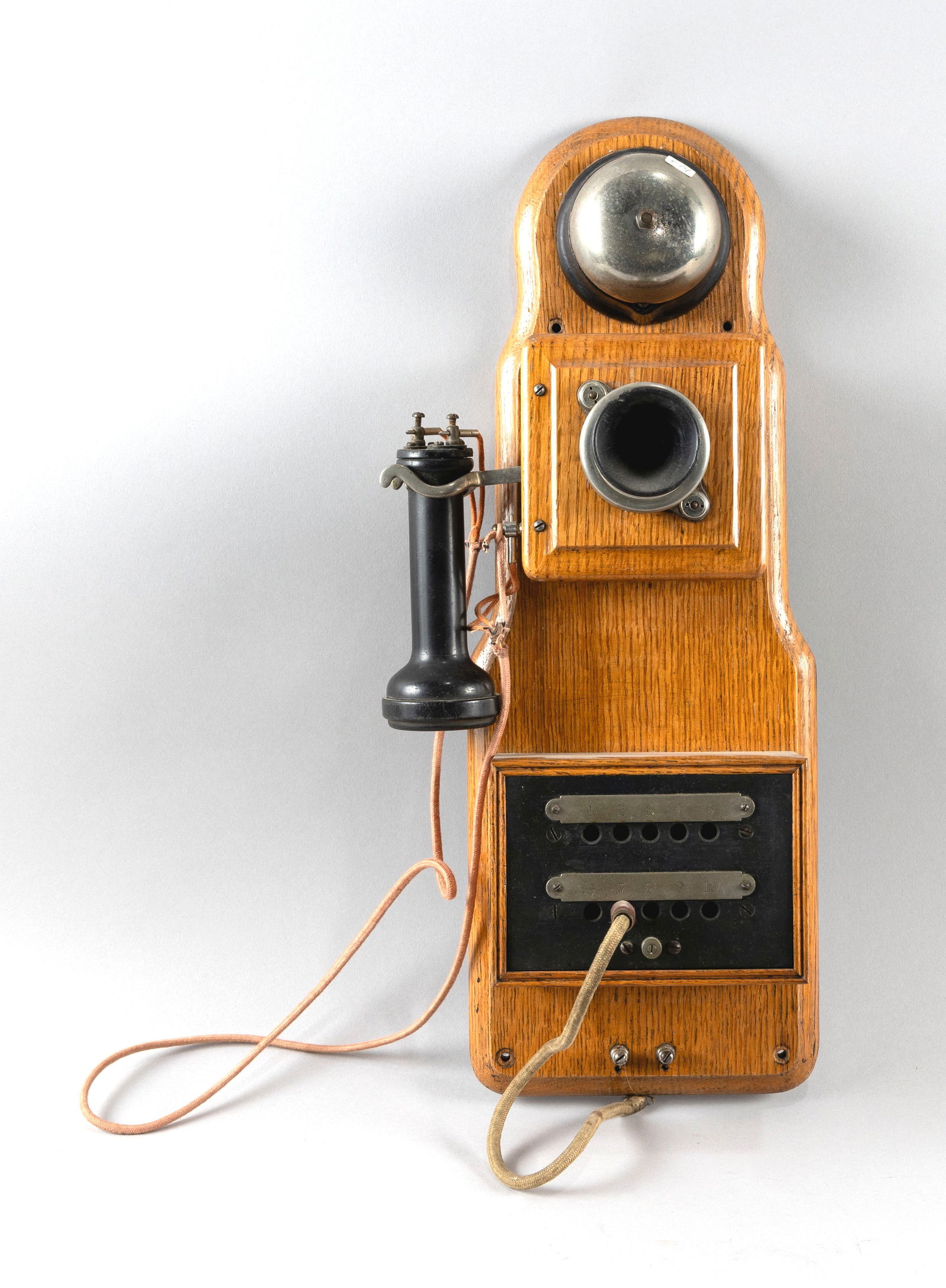 COUCH & SEELEY "FIDDLEBACK" WALL TELEPHONE Boston, Early 20th Century Height 20". Width approx. 8". (1 of 3)