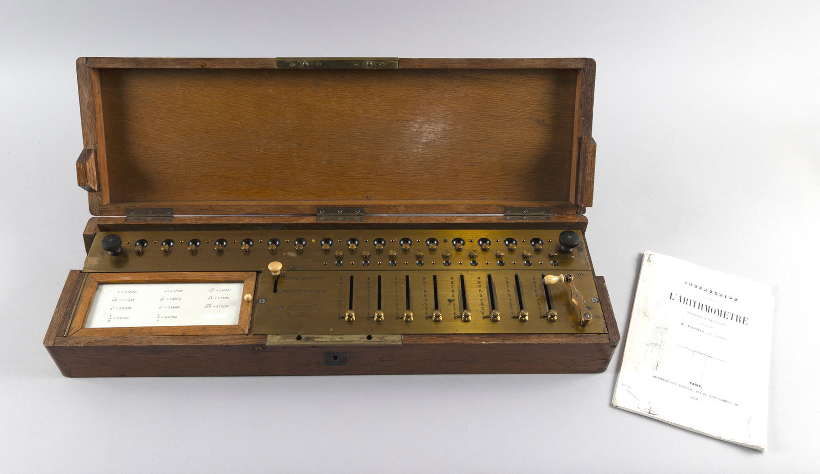 RARE CASED THOMAS DE COLMAR ARITHMOMETER Paris, Late 19th Century Case height 3.5". Width 23". Depth (1 of 4)