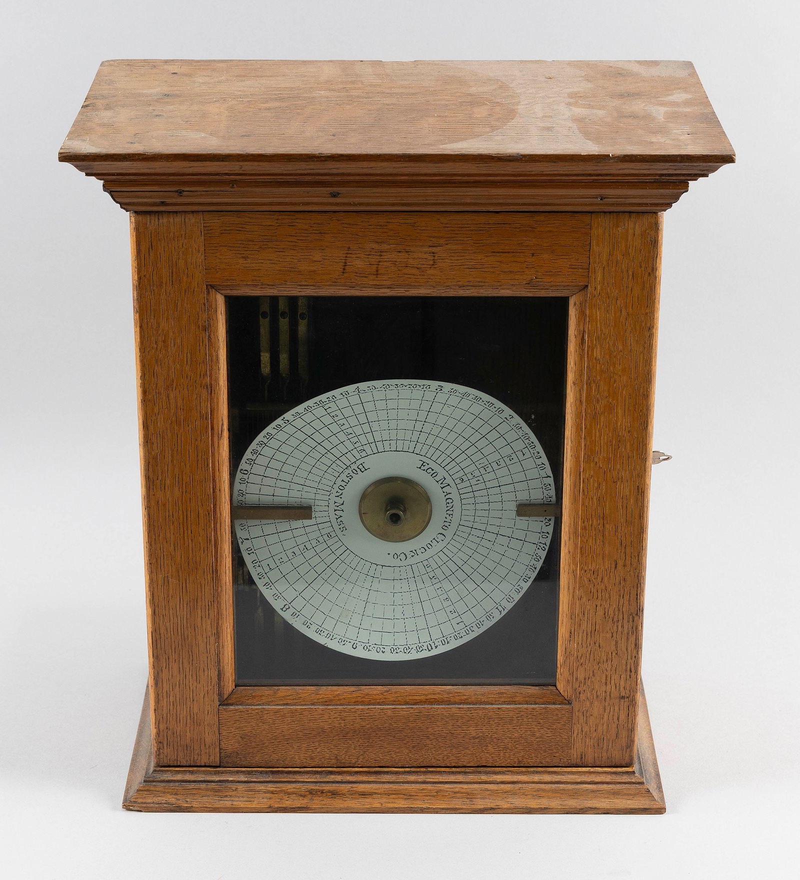 ECO-MAGNETO CLOCK CO. WATCHMAN'S CLOCK Boston, Late 19th Century Height 17.75". Width 15.25". Depth (1 of 4)