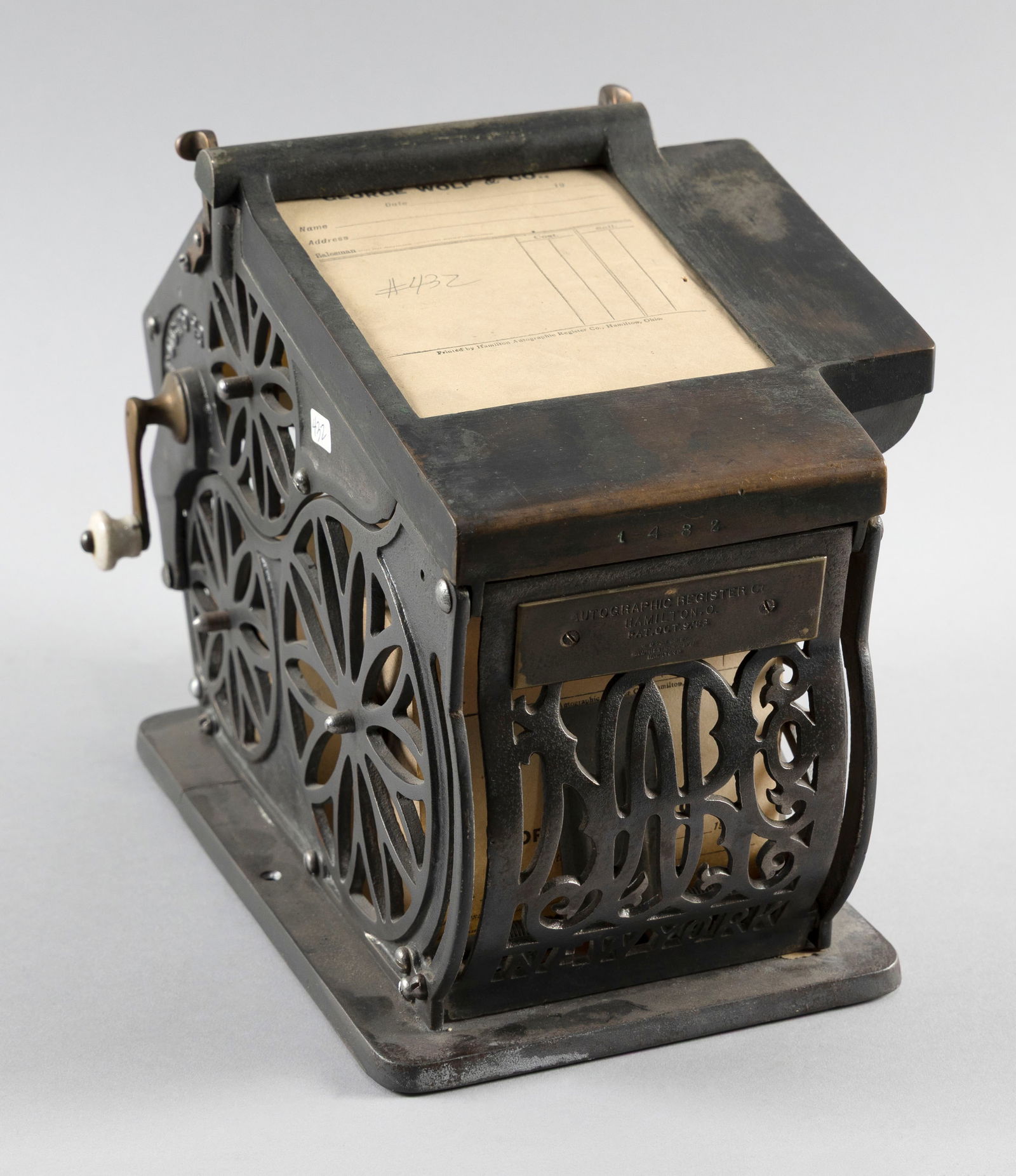 AUTOGRAPHIC SALES REGISTERING APPARATUS Late 19th Century Height 8.5". Width 7". Depth 10.75". (1 of 1)