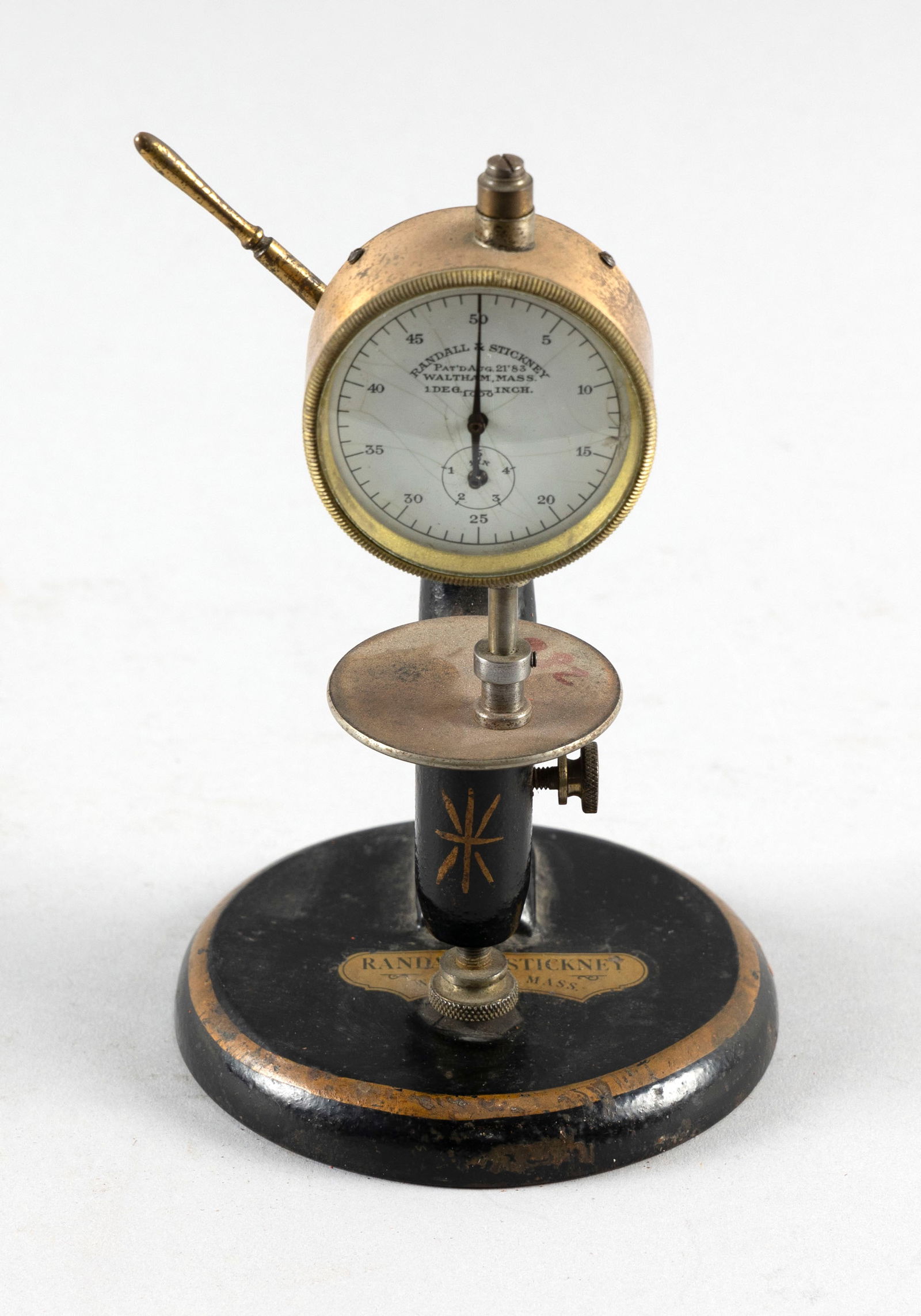 RANDALL & STICKNEY THICKNESS GAUGE MICROMETER Waltham, Massachusetts, Late 19th Century Height 8". (1 of 4)