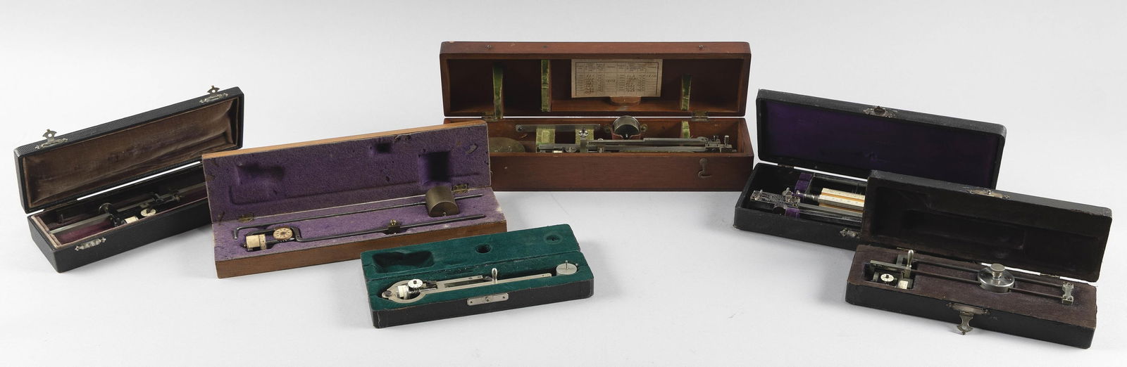SIX CASED PLANIMETERS Late 19th and Early 20th Centuries Cases from 9" x 2" to 14" x 3.5". (1 of 3)