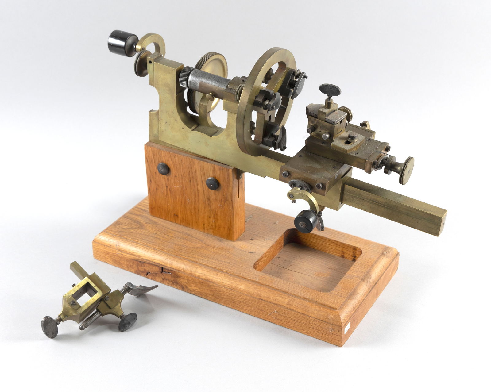 WATCHMAKER'S MANDREL LATHE Late 19th Century Total height 14". Width 19". Depth 7.5". (1 of 4)