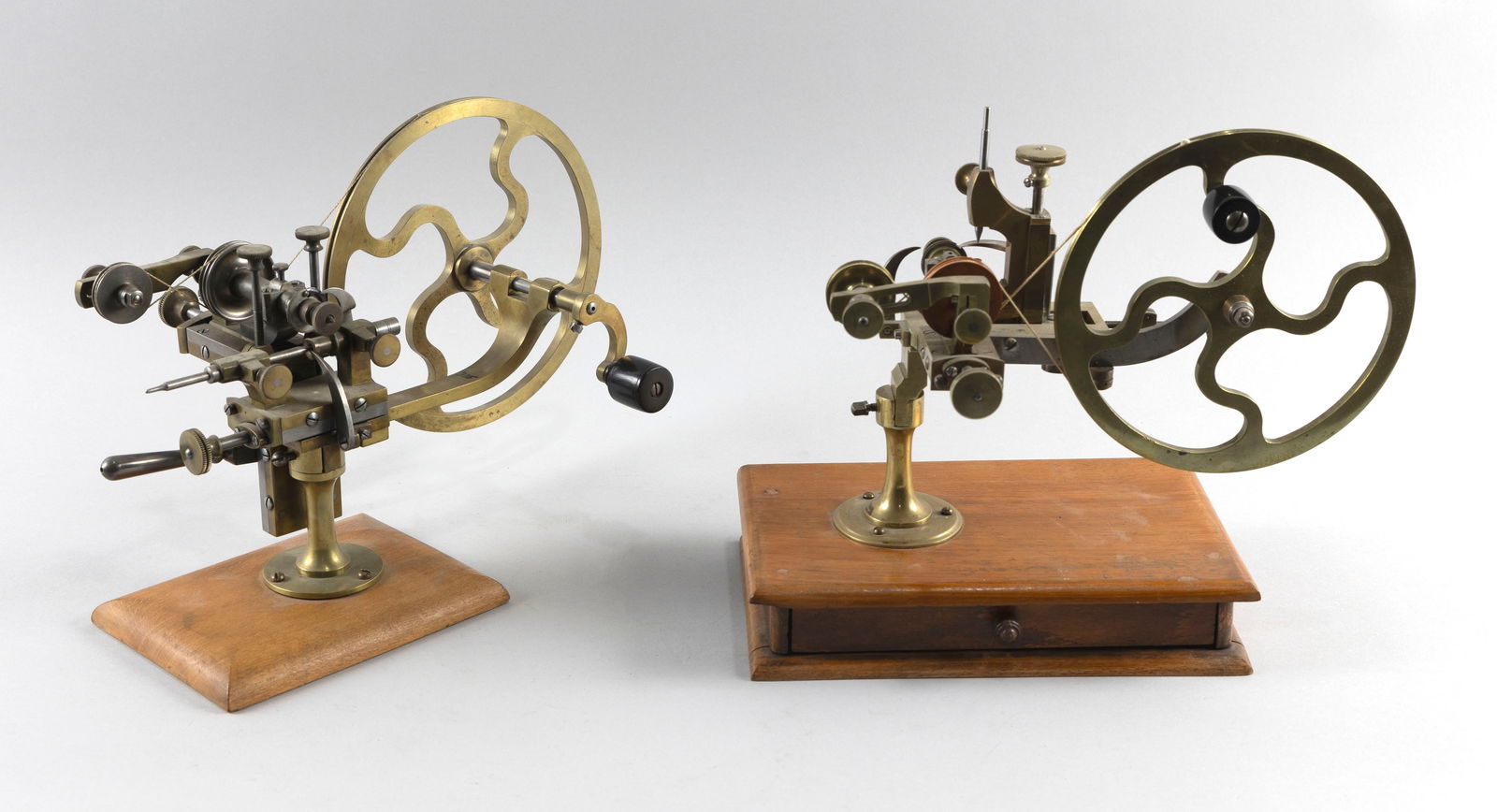 TWO WATCHMAKER'S LATHES Likely Germany, Late 19th Century Heights 9" and 10.5". (1 of 4)