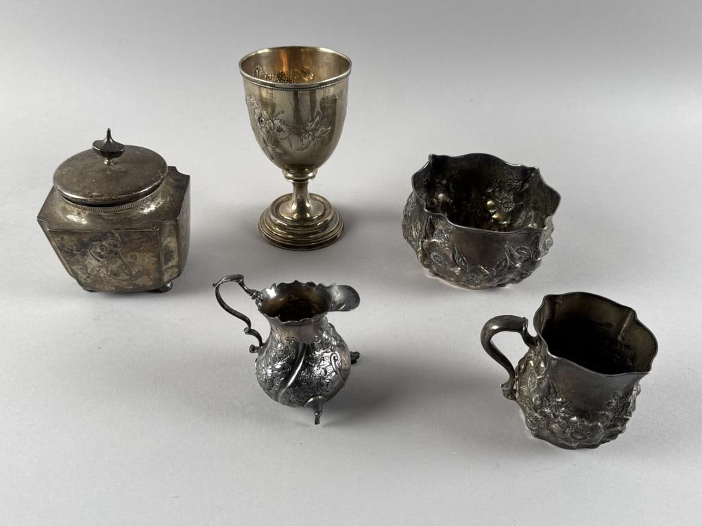 FIVE PIECES OF ASSORTED SILVER 19th and 20th Centuries Approx. 18 troy oz. not including goblet. (1 of 7)