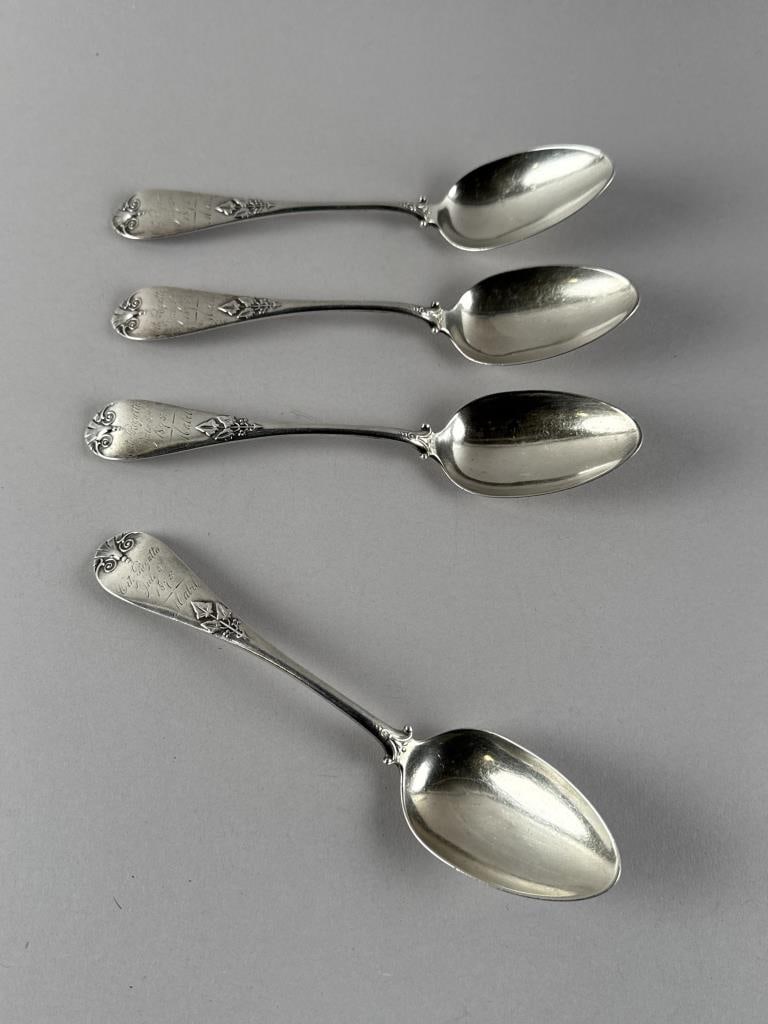 SET OF FOUR AMERICAN COIN SILVER REGATTA SPOONS Mid- to Late 19th Century Approx. 7.0 troy oz. (1 of 4)