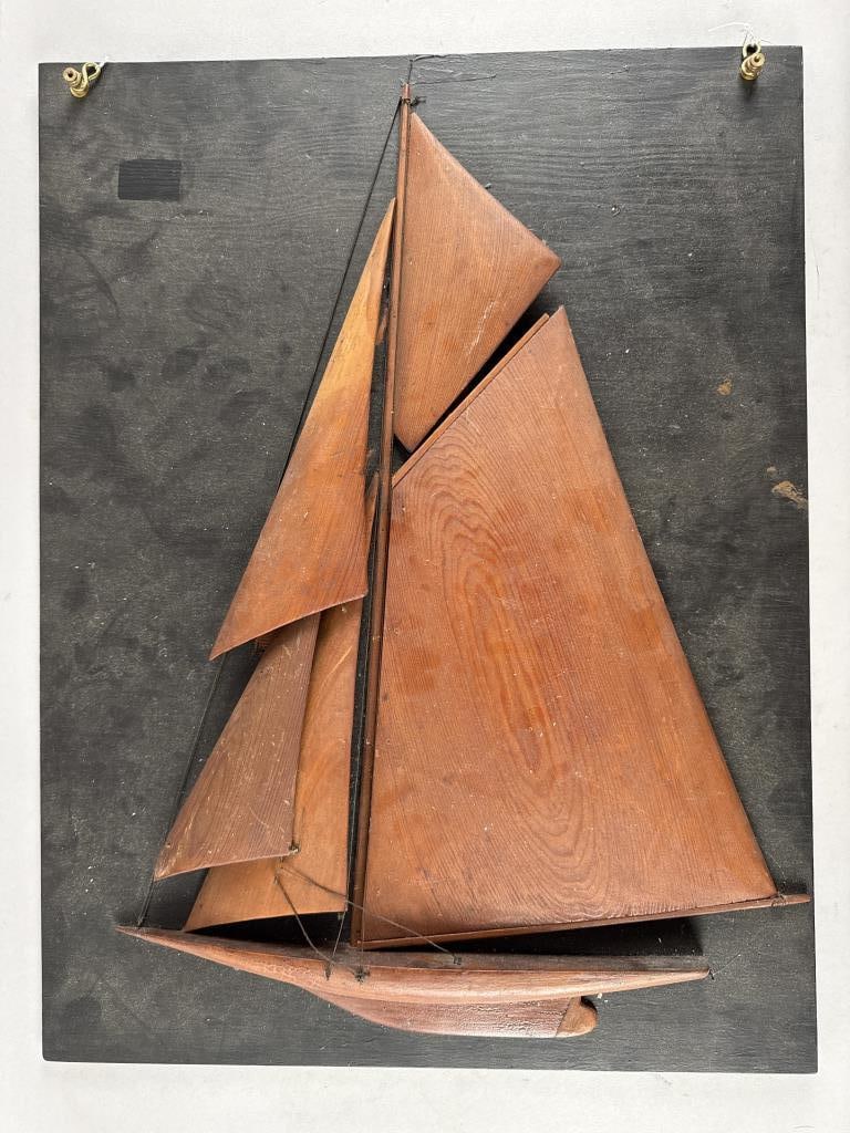 MOUNTED HALF MODEL OF A SAILBOAT 20th Century 24" x 18". (1 of 3)