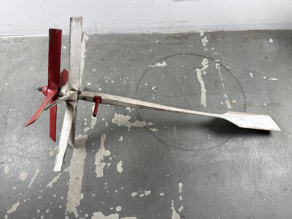 FOLKSY WINDMILL WHIRLIGIG 20th Century, Length 56". Vane diameters to 29". (1 of 4)