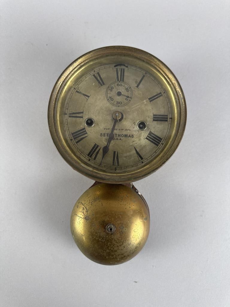 SETH THOMAS SHIP'S BELL CLOCK WITH EXPOSED BELL Circa 1879 Height 11". (1 of 3)