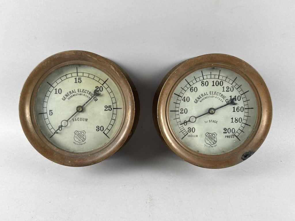 TWO GENERAL ELECTRIC STEAM GAUGES Early 20th Century Diameters 7.5". (1 of 2)