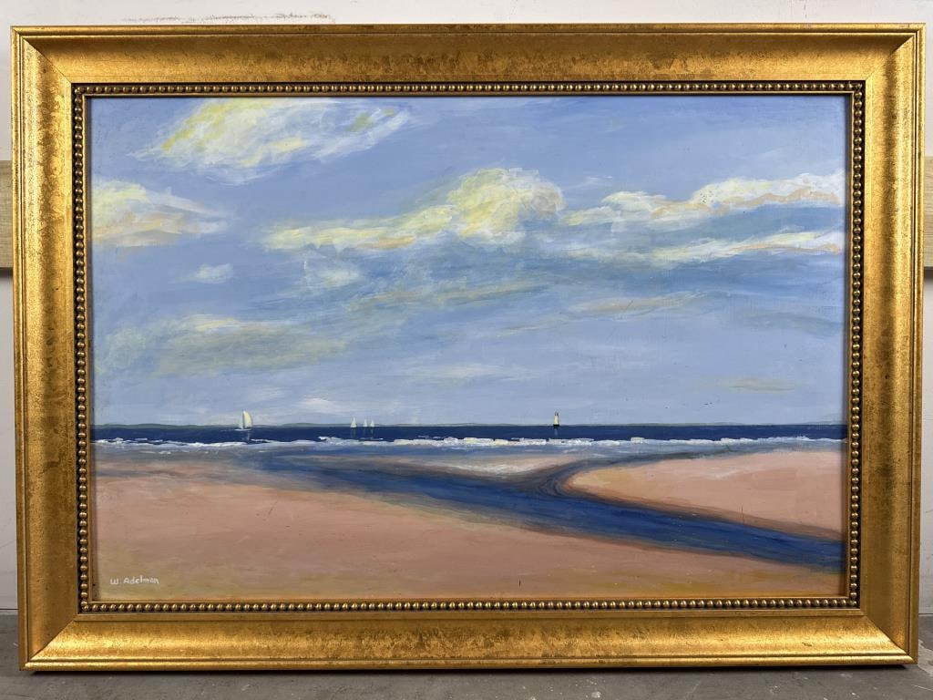 WILLIAM J. ADELMAN, JR. (Massachusetts, 1928-2014), Expansive coastal view., Acrylic on board, 24" x: WILLIAM J. ADELMAN, JR.Massachusetts, 1928-2014Expansive coastal view. Signed lower left.Acrylic on board, 24" x 36". Framed 30" x 42".