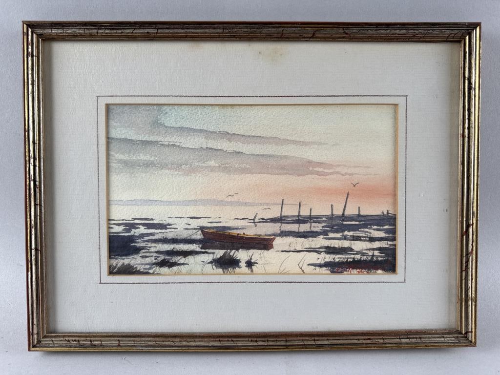 DAN MCELWAIN (Massachusetts, 20th Century), "Chatham Weir"., Watercolor on paper, 5.5" x 9". Framed (1 of 2)