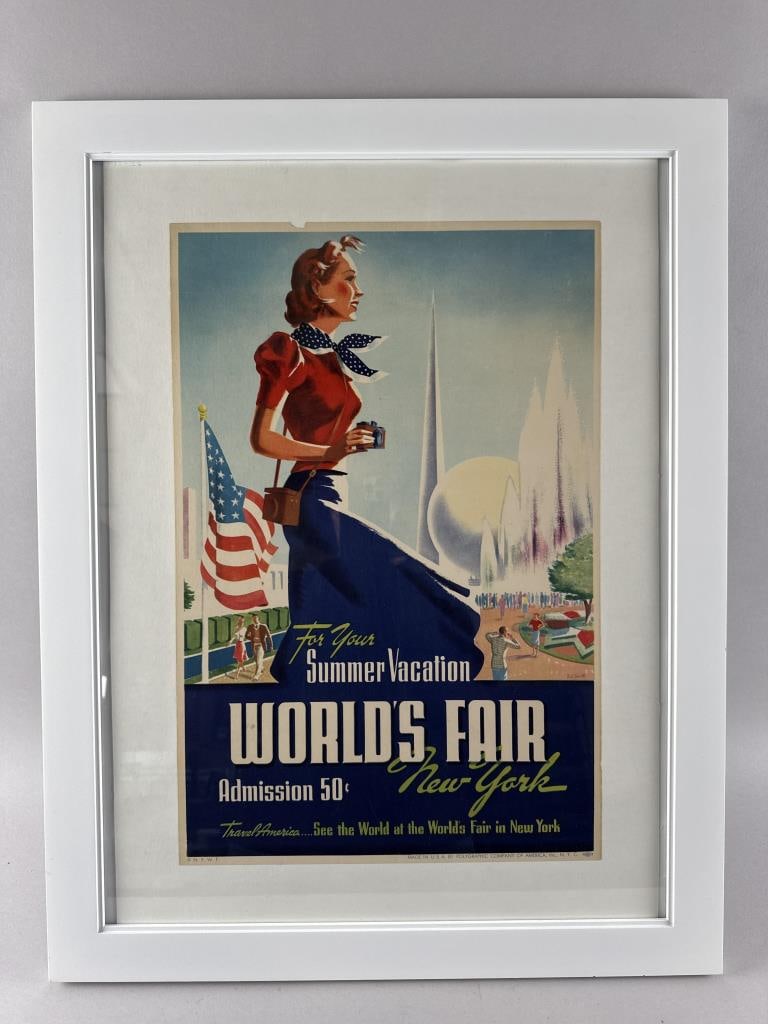1940 NEW YORK WORLDS FAIR POSTER "SUMMER VACATION" Lithograph on paper, 20.5" x 13". Framed 27.5" x (1 of 2)