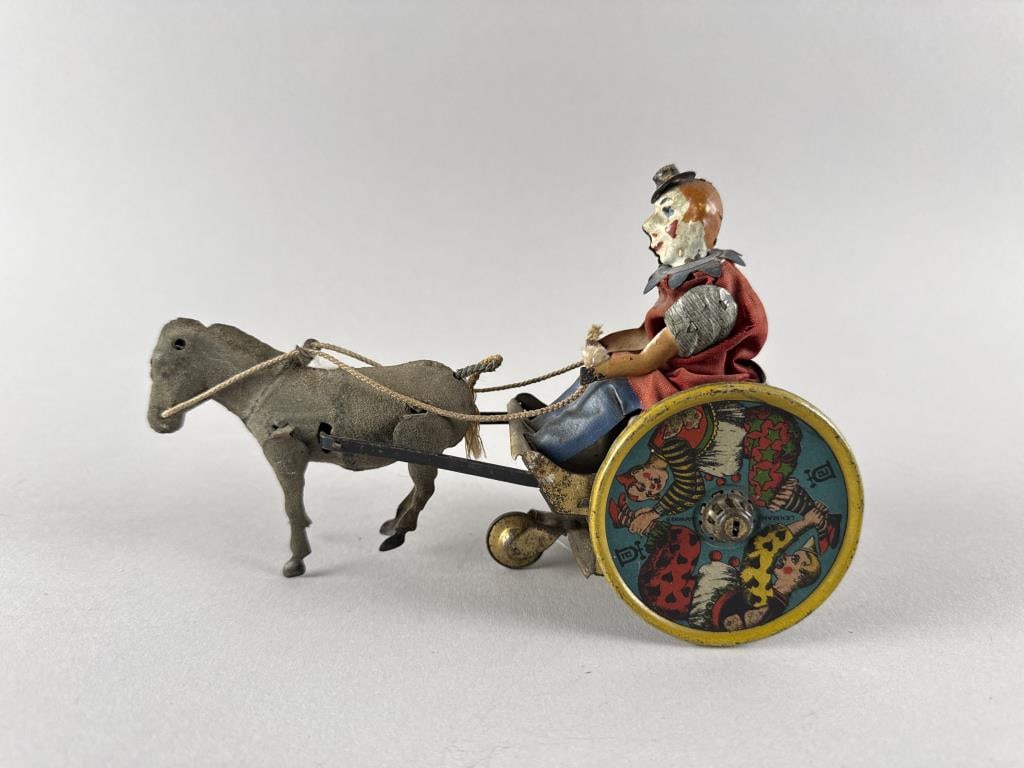 LEHMANN TIN WIND-UP CLOWN AND DONKEY Early 20th Century Length 8". (1 of 4)