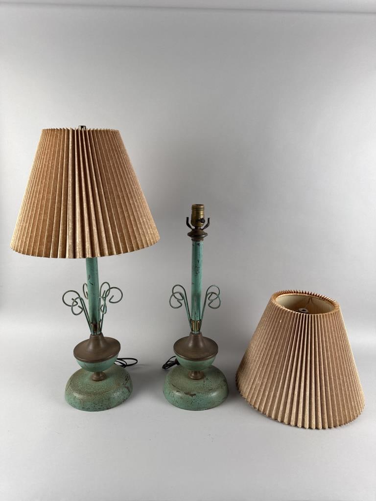 PAIR OF METAL TABLE LAMPS Circa 1930-40 Heights to top of sockets 21". (1 of 5)