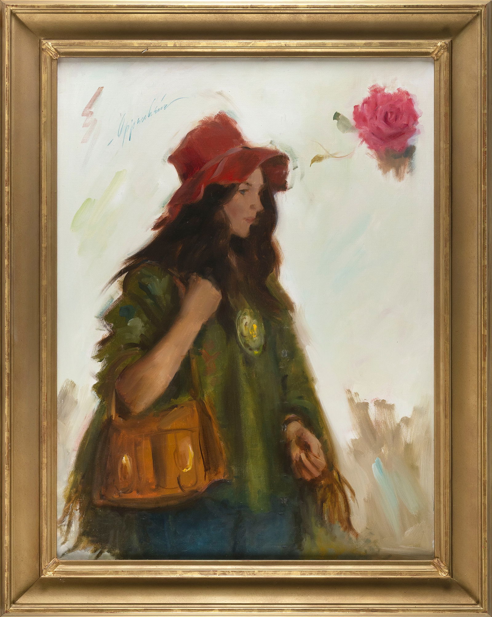 SAMUEL EDMUND OPPENHEIM (New York/Florida, 1901-1992), Woman wearing a red hat., Oil on canvas, 40" (1 of 2)