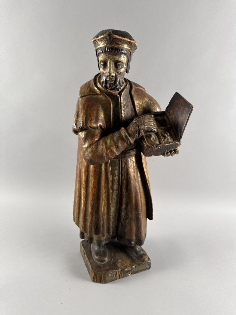 CARVED WOODEN FIGURE OF A CLERIC 19th Century Height 21.5". (1 of 4)
